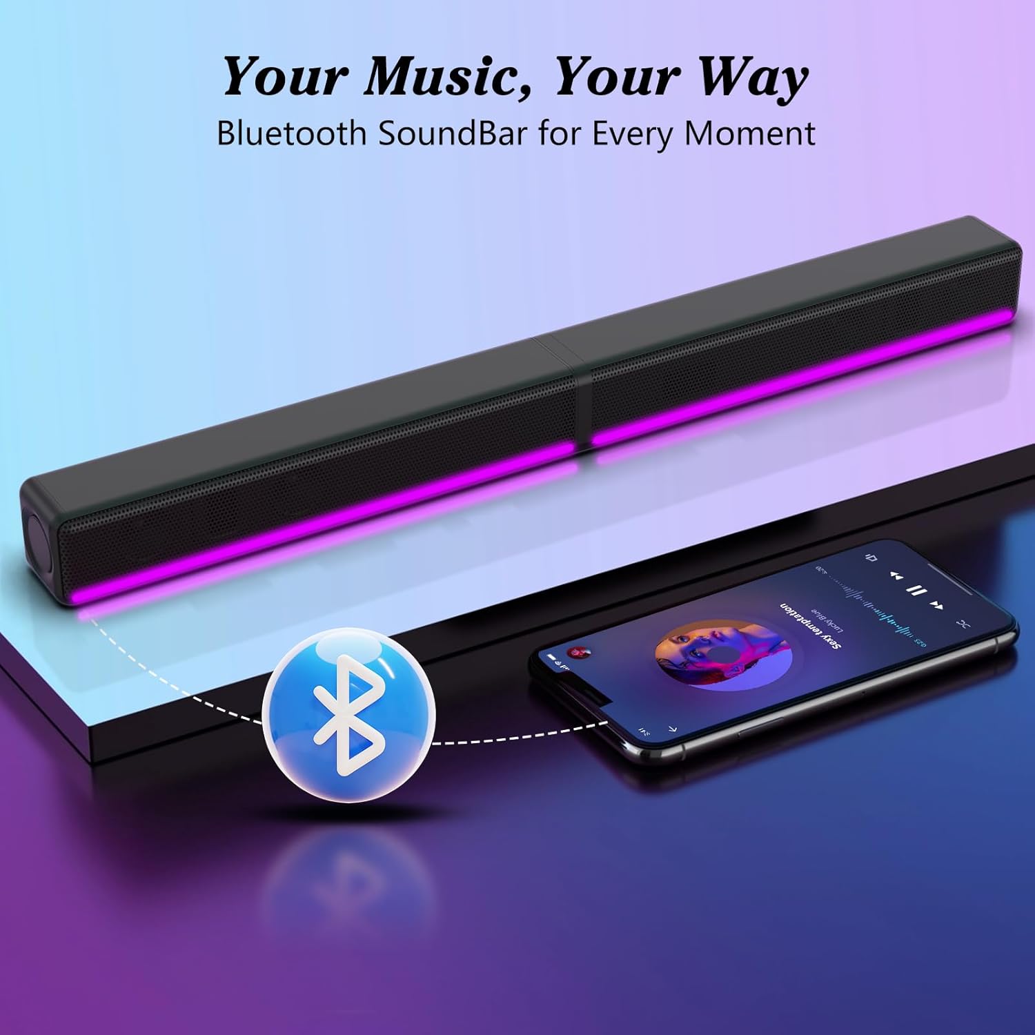 Alternative view of GEOYEAO 2.2 CH Detachable Sound Bar with Built-in Dual Subwoofer, 180W RGB Bluetooth Soundbar for TV, Support HDMI ARC/Optical/AUX, Surround Speaker System for Gaming/Home Theater/PC