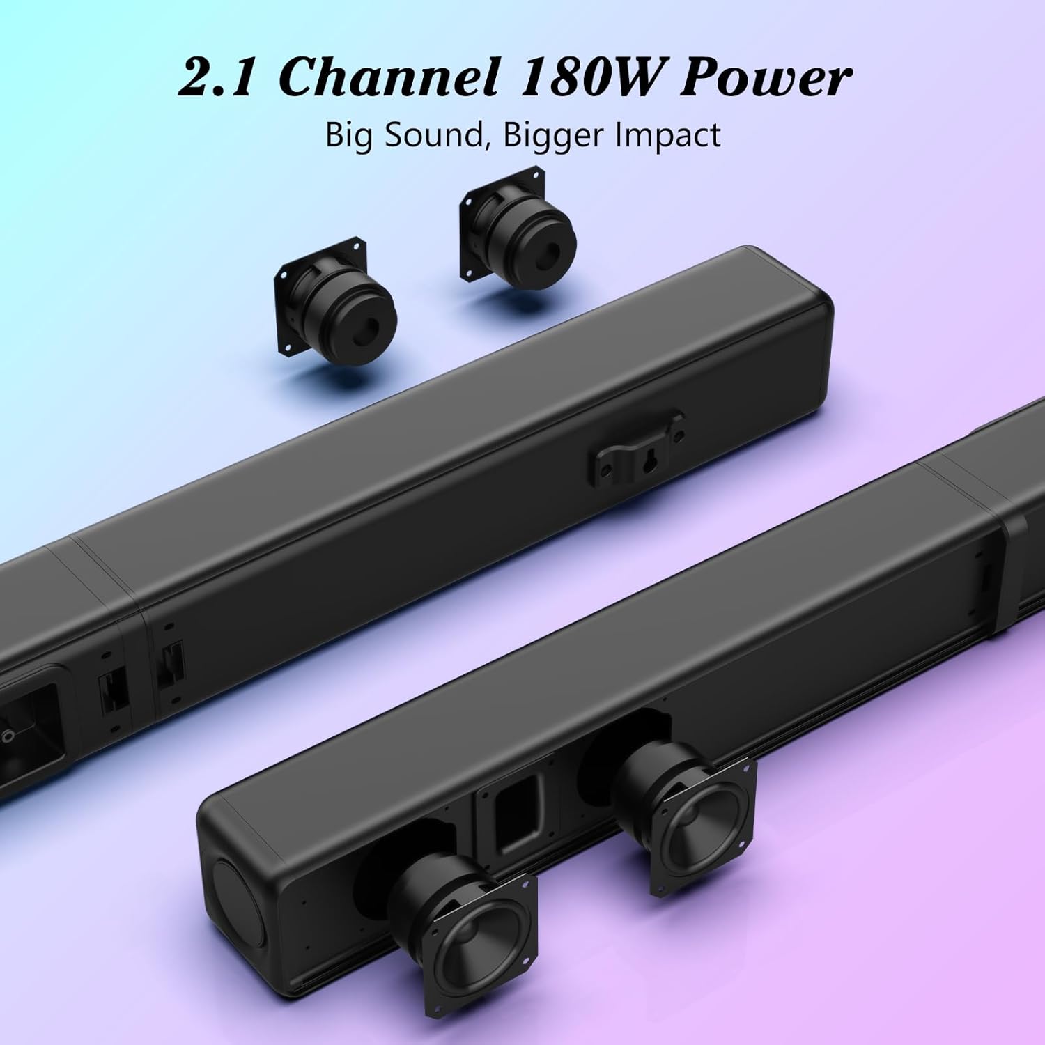 GEOYEAO 2.2 CH Detachable Sound Bar with Built-in Dual Subwoofer, 180W RGB Bluetooth Soundbar for TV, Support HDMI ARC/Optical/AUX, Surround Speaker System for Gaming/Home Theater/PC - Image 4