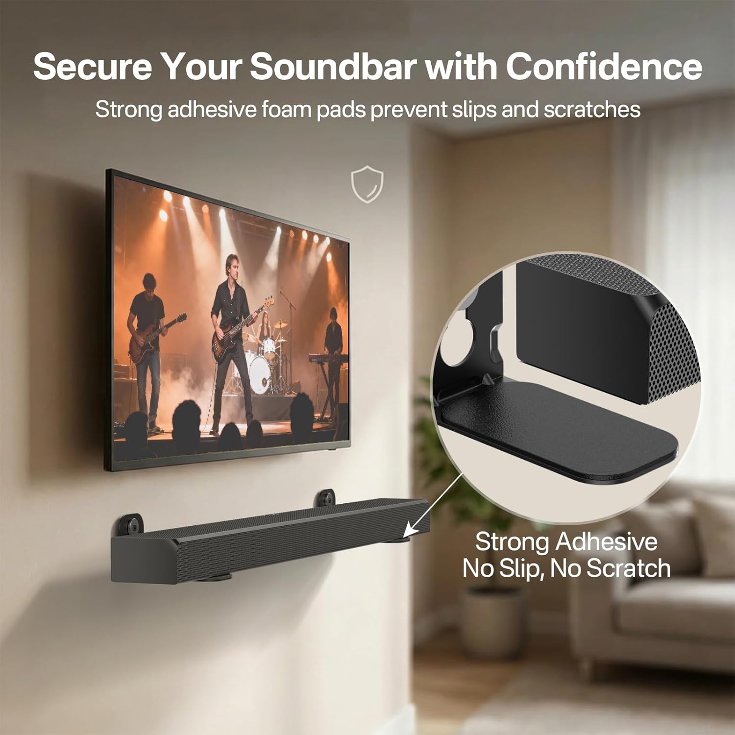 Alternative view of notiela Universal Soundbar Wall Mount Bracket for Soundbars Up to 4" Deep, Heavy Duty Metal Sound Bar Shelf Under TV Holds Up to 20 lbs Easy to Install