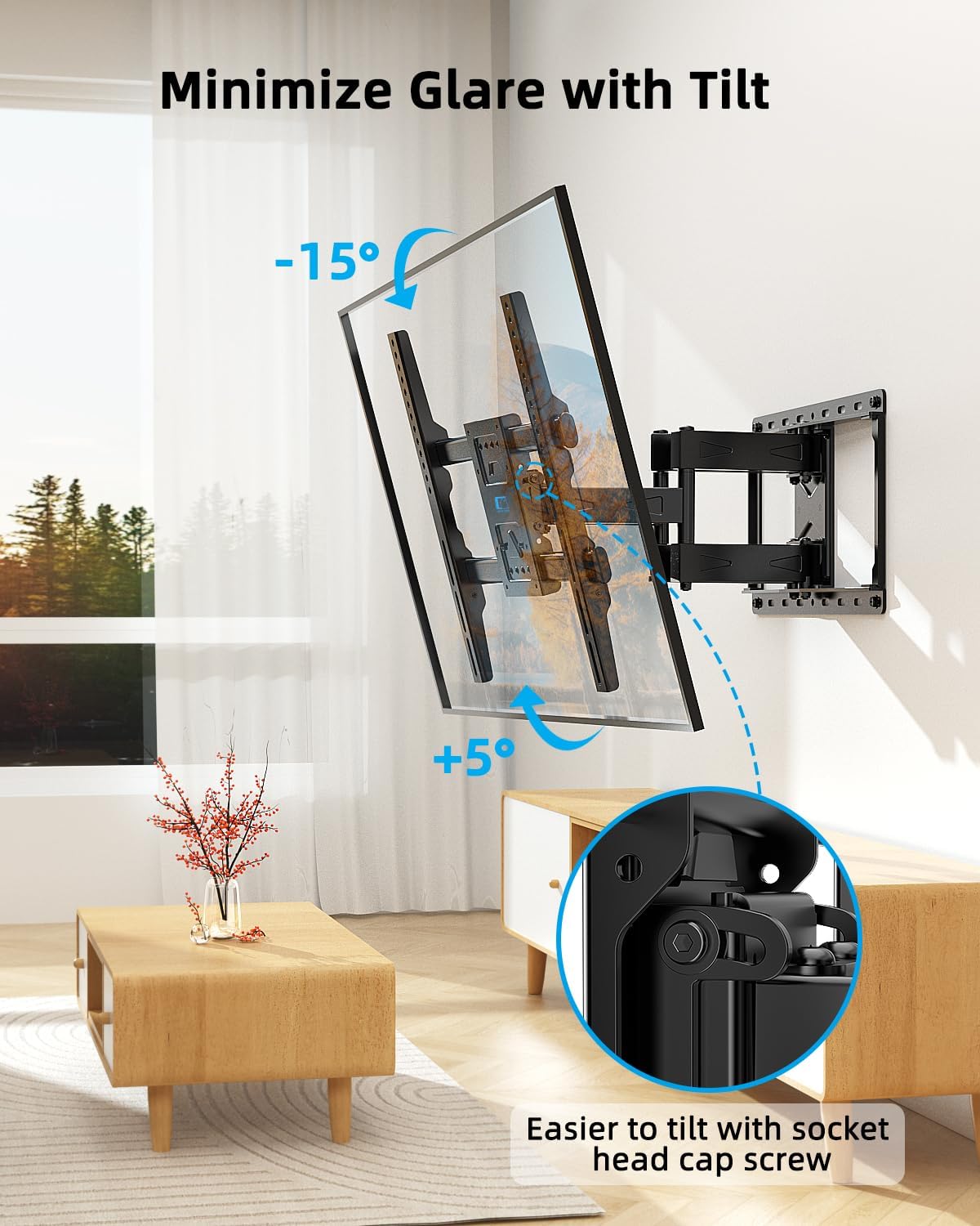 Alternative view of HOME VISION TV Wall Mount for 32-70 Inch TV with Soundbar Bracket, Full Motion TV Bracket with Articulating Dual Arms, Swivel and Tilt, Fits 8" 12" 16" Stud, Max VESA 400X400mm, Up to 132lbs
