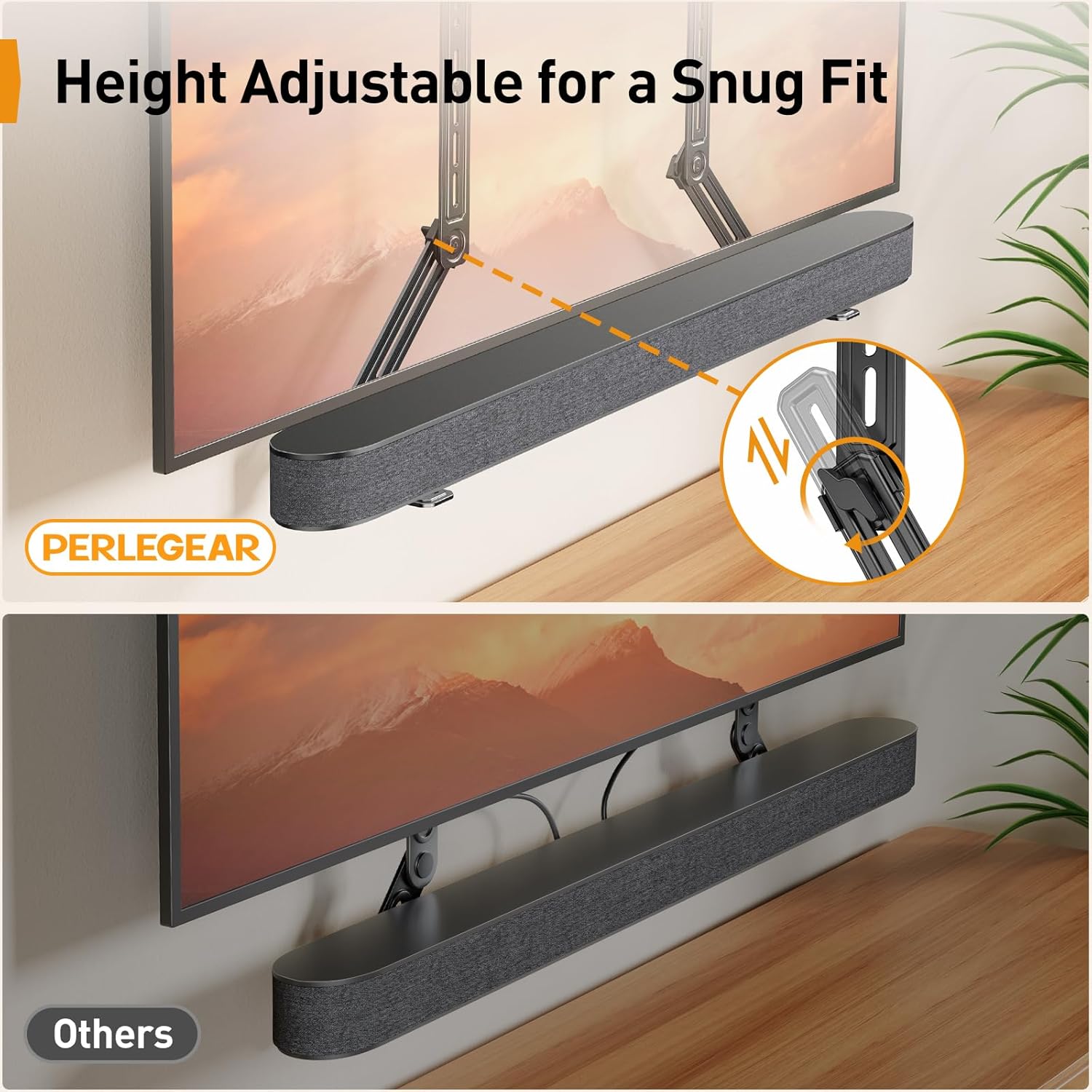Alternative view of Perlegear Soundbar Mount with Adjustable Height, Sound bar Mount up to 15 lbs, Soundbar Mount Under TV or Above TV, Soundbar tv Mount Bracket with Detachable Long Extension Plates PGSM04B
