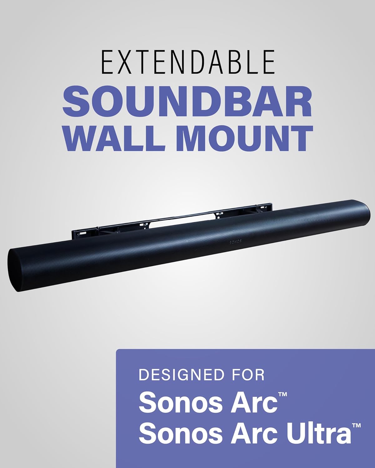 SANUS Extendable Soundbar Wall Mount for Sonos Arc & Sonos Arc Ultra Soundbar u2013 5u201D Depth Adjustment Optimized for Dolby Atmos - Black Speaker Mount