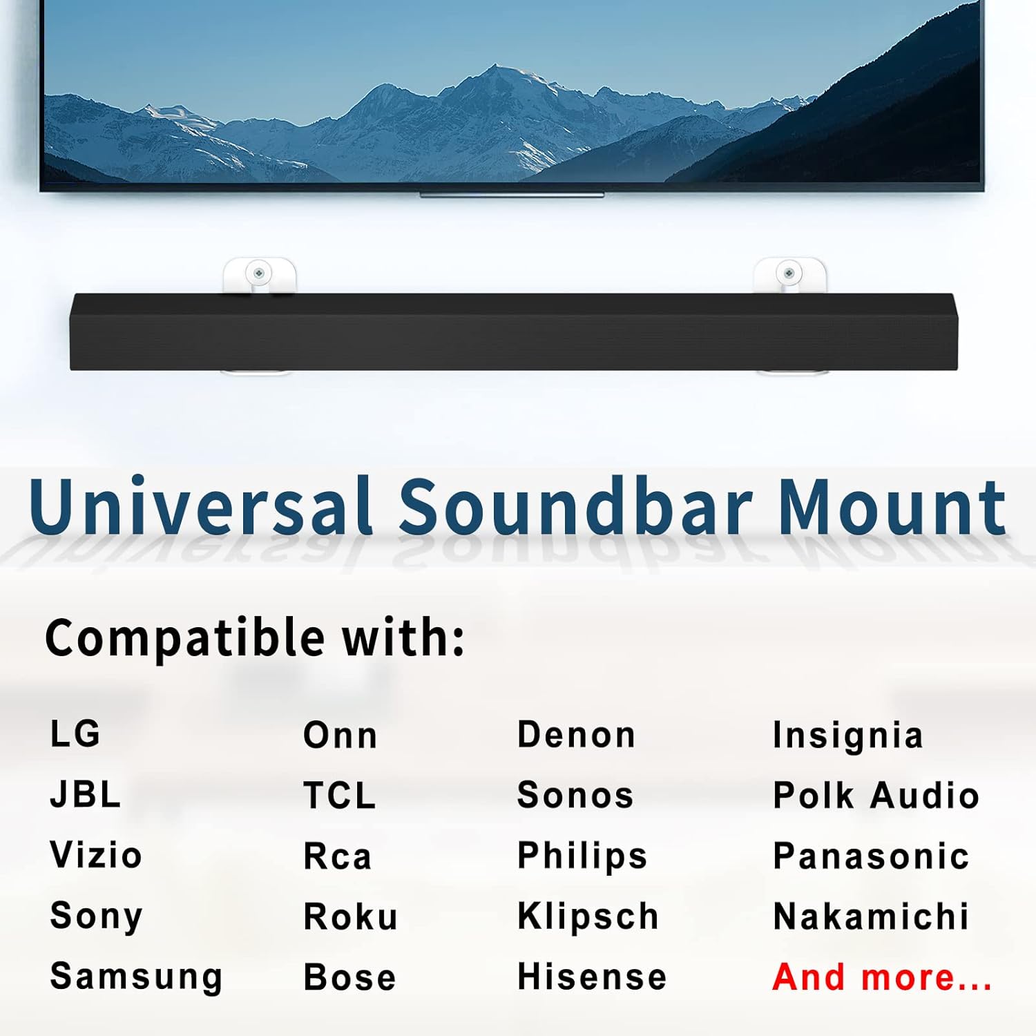 notiela Universal Soundbar Mount Wall Mount Shelf for Samsung, Onn, Sony, JBL, Vizio, Nakamichi, LG, Roku and Most of Sound Bars Mount Mounting Bracket Under TV, White