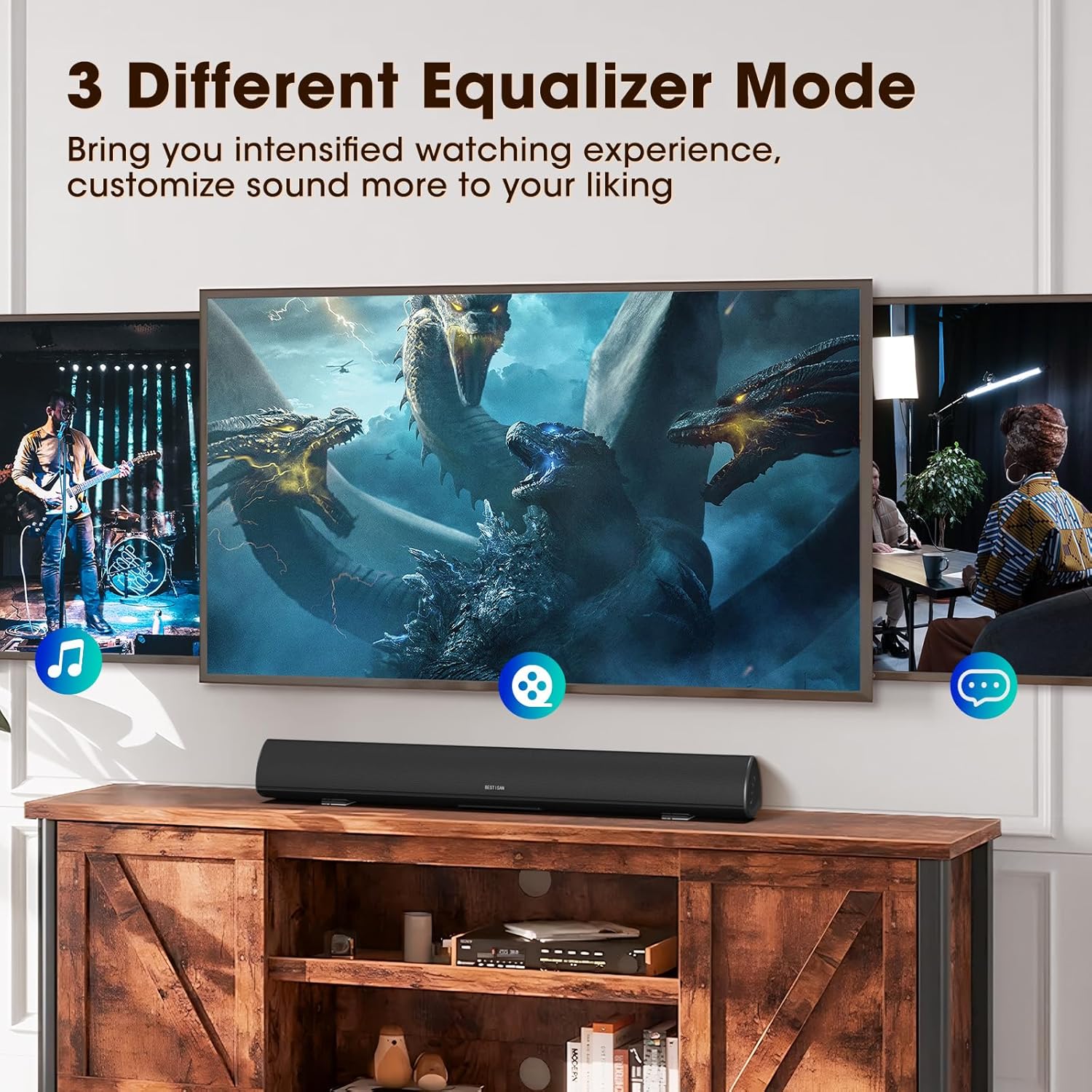 Alternative view of BESTISAN Soundbar, TV Sound Bar with Wired HDMI and Wireless Bluetooth 5.0 Home Theater System (28 Inch, Enhanced Bass Technology, 3-Inch Drivers, Bass Adjustable, Wall Mountable, DSP)