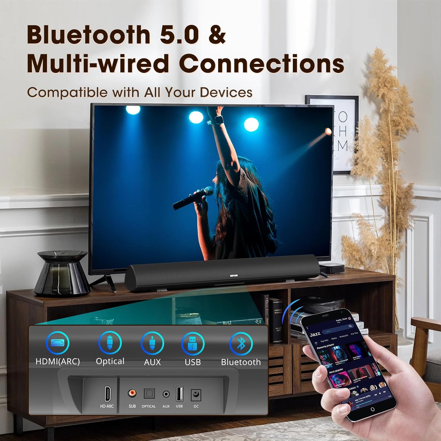 BESTISAN Soundbar, TV Sound Bar with Wired HDMI and Wireless Bluetooth 5.0 Home Theater System (28 Inch, Enhanced Bass Technology, 3-Inch Drivers, Bass Adjustable, Wall Mountable, DSP) - Image 3