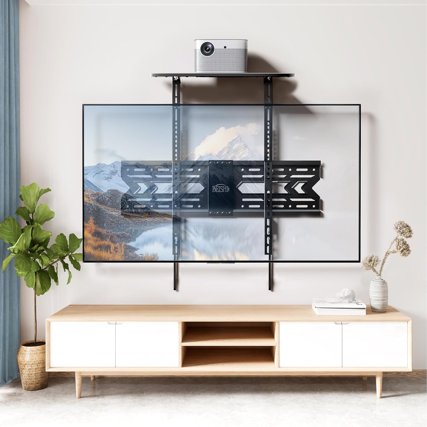 Soundbar Mount with Adjustable Height, Sound bar Mount up to 22 lbs, Soundbar Mount Under TV or Above TV, Soundbar tv Mount Bracket with Detachable Long Extension Plates,No-Slip Base Holder (BLACK)