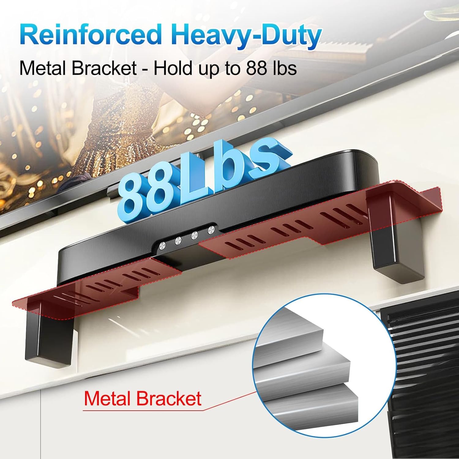 Alternative view of BYMECOST Heavy-Duty Steel Soundbar Mount Under TV with 2 Storage Boxes, Universal 88 Lbs Fit for Large Sound Bars, Sound Bar Wall Mount Bracket Stand Compatible with Samsung/JBL/LG, Complete Hardware