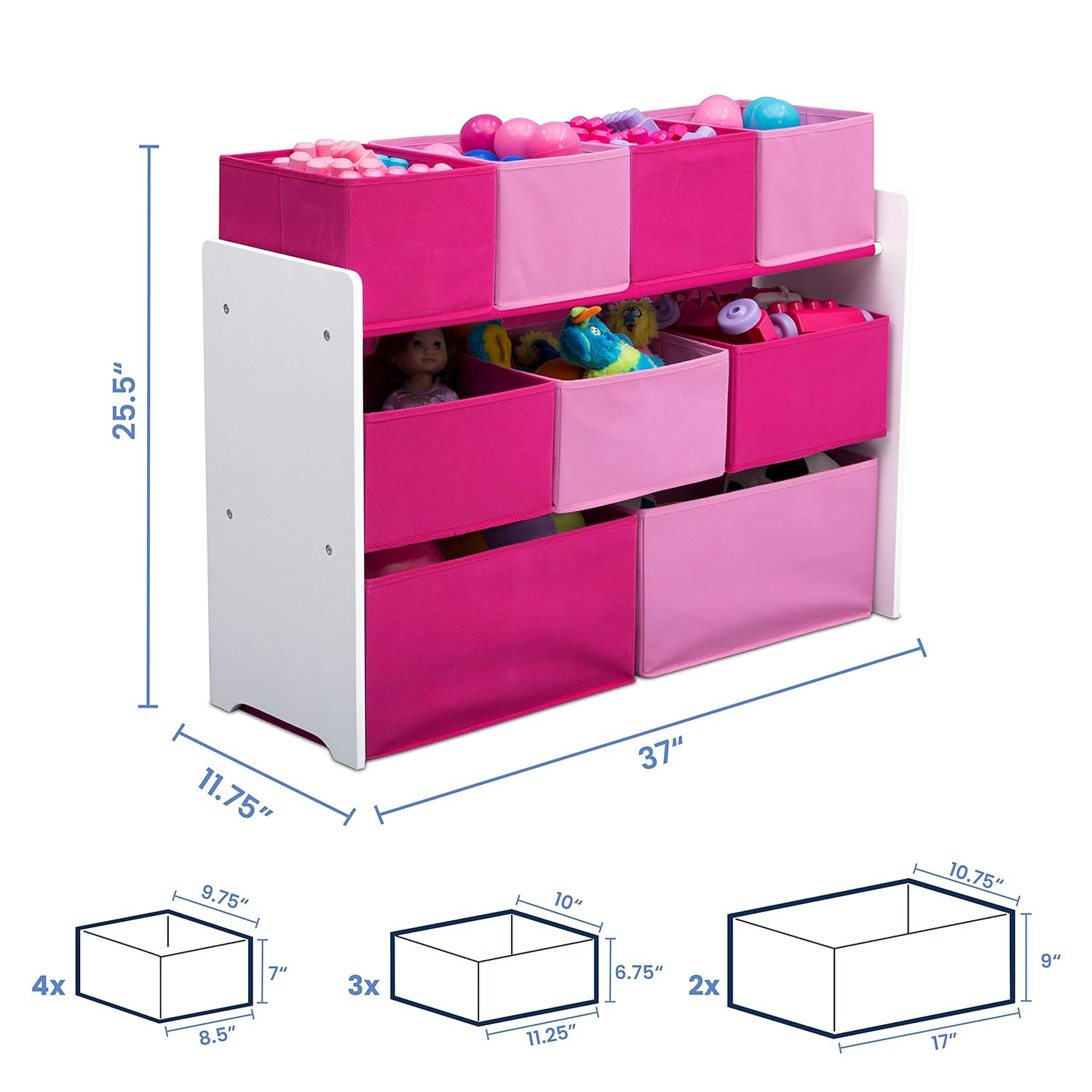 Alternative view of Delta Children Deluxe Multi-Bin Toy Organizer with Storage Bins, White/Pink Bins