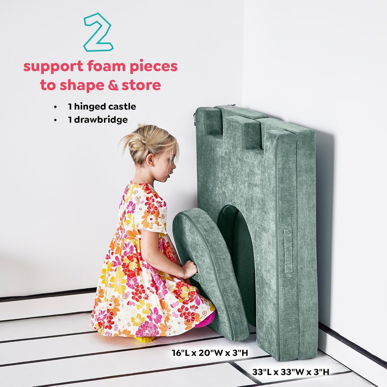 Yourigami Kids and Toddler Play Castle, Playroom Couch Add-On Set, Durable Modular Design, Green Meadows