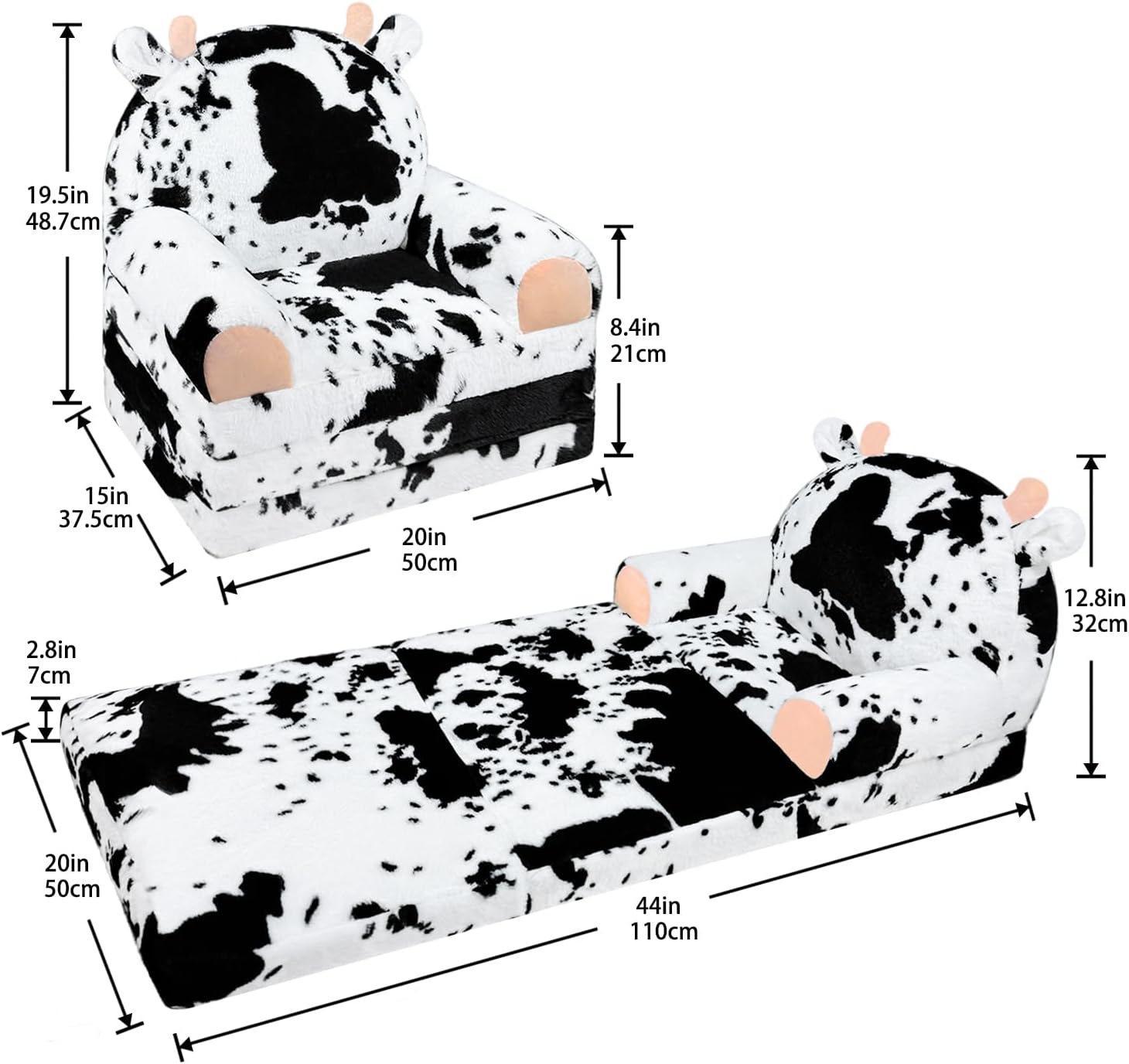Alternative view of QIUODO Toddler Chair with Faux Rabbit Fur u2013 2-in-1 Foldable Kids Couch, Soft Sofa for Reading, Bedroom or Playroom Use, Ages 1-3（Cow）
