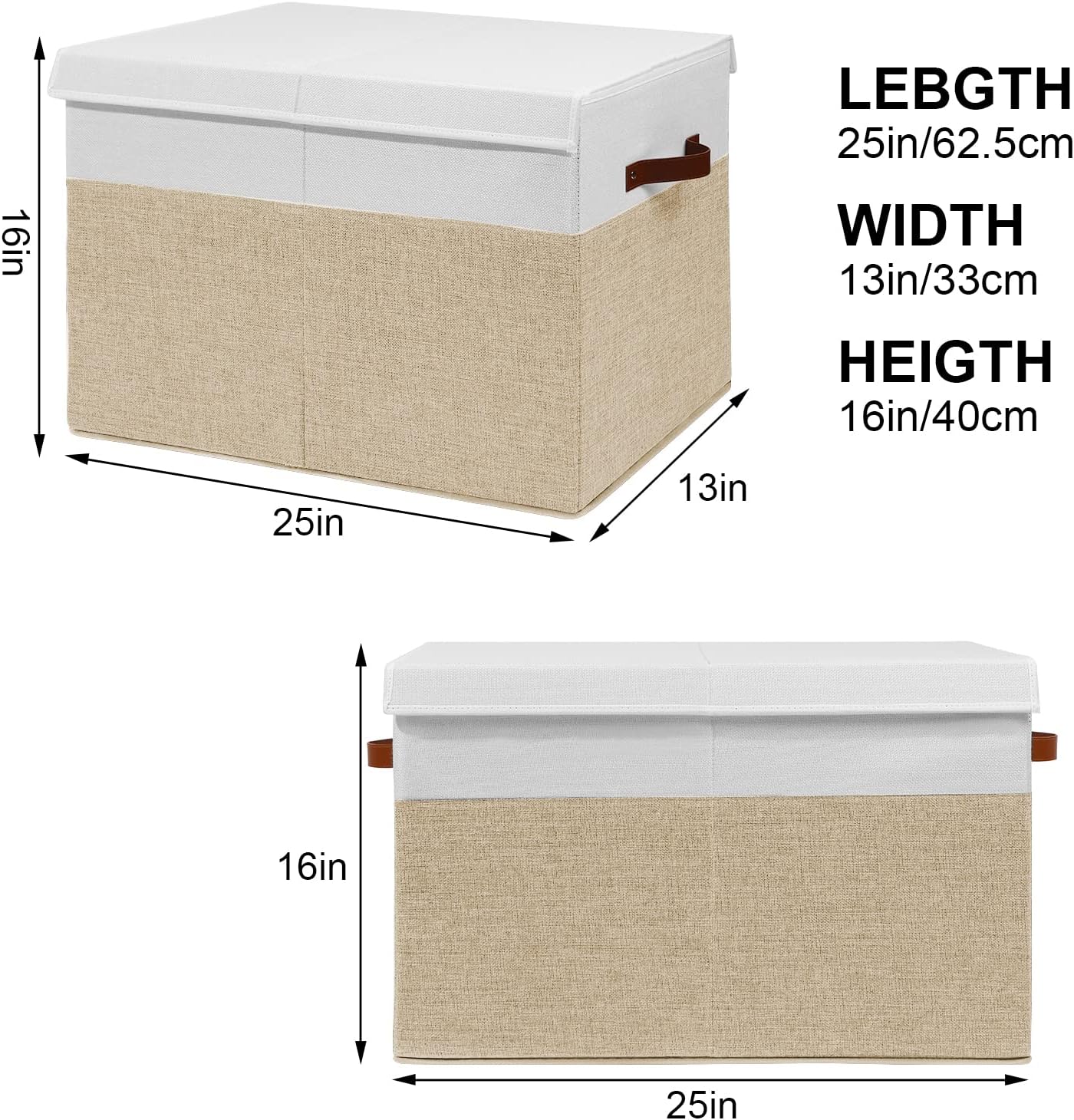 Alternative view of Gowee Large Toy Storage Box with Lid, Sturdy Toys Storage Chest Bin Organizer Basket with Dividers for Kids, Boys, Girls, Nursery, Closet, Bedroom, Playroom 25"x13" x16" (Beige and White)