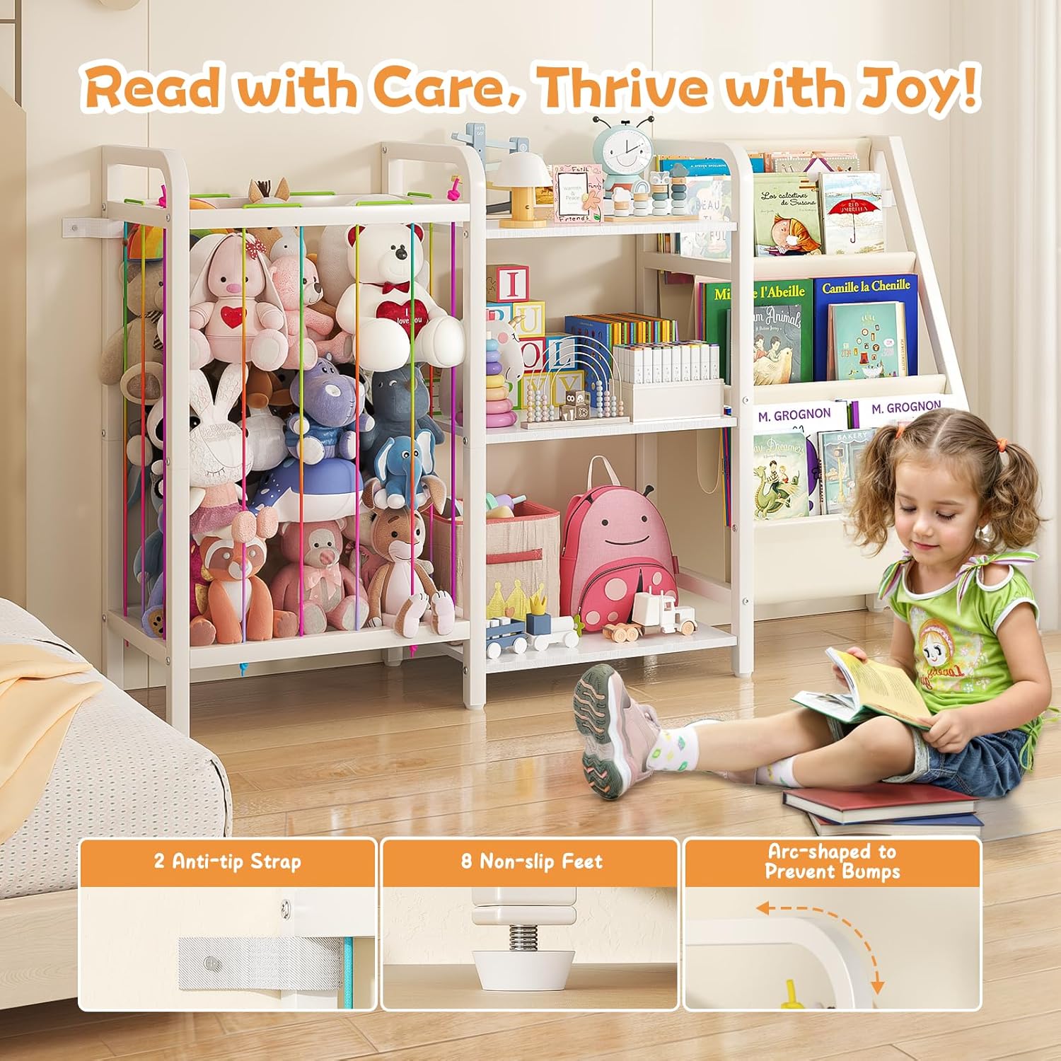 Alternative view of CYXPHION B1 Kids Bookshelf and Toy Storage, 3-Tier Book Shelf for Kids Rooms, Sling Baby Bookcase with Stuffed Animal Storage, Montessori Toddler Bookshelf for Nursery, Bedroom, Playroom, White