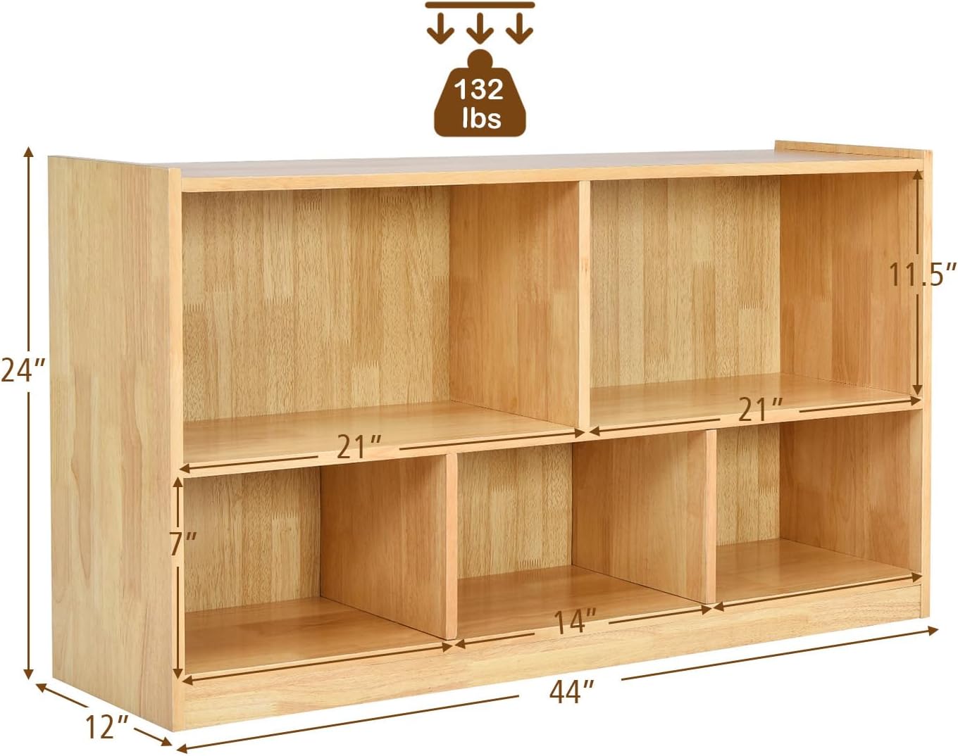 Alternative view of Costzon 2-Shelf Bookcase for Kids, Wooden Toy Storage Organizer for Books Toys, 5-Section Freestanding Classroom Daycare Montessori Bookshelf for Preschool, Home Playroom & Kindergarten (Burlywood)