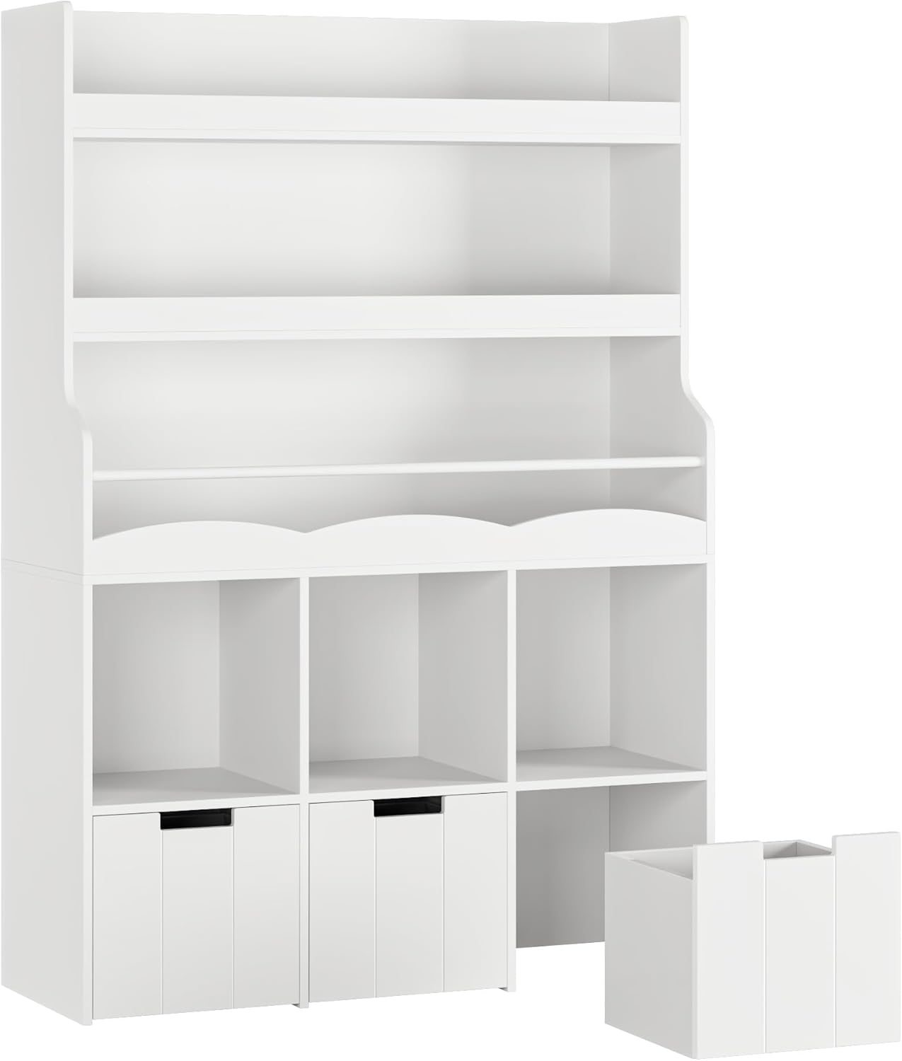 Alternative view of HITHOS 55.3" H Open Bookshelf with Cube Storage Organizer, Tall Book Shelf with 3 Movable Storage Bins, Large Bookcase with Removable Chest, 39.2" W Modern Storage Organizer for Living Room, White