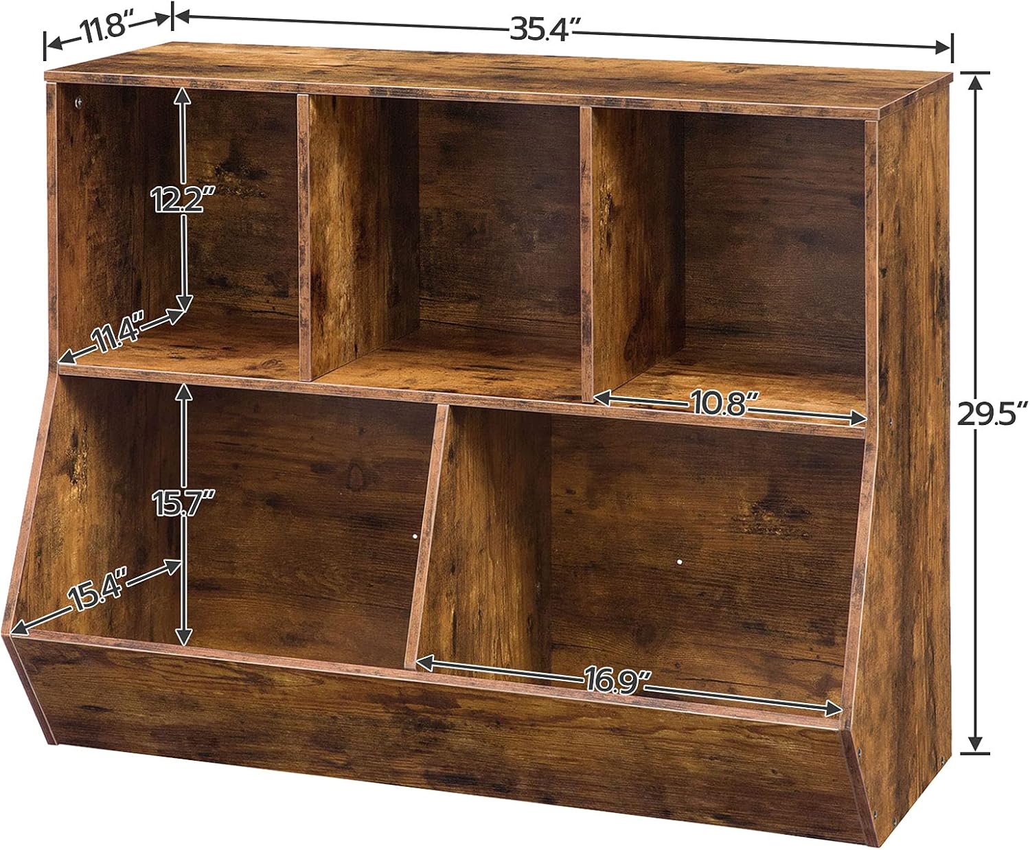 Alternative view of HOOBRO Kids Bookshelf, Bookcase Footboard, Toy Storage Cubby, 35.4" L Children's Toy Shelf, Toy Storage Cabinet, Fit for Children's Room, Playroom, Hallway, Kindergarten, Rustic Brown BF32CW01