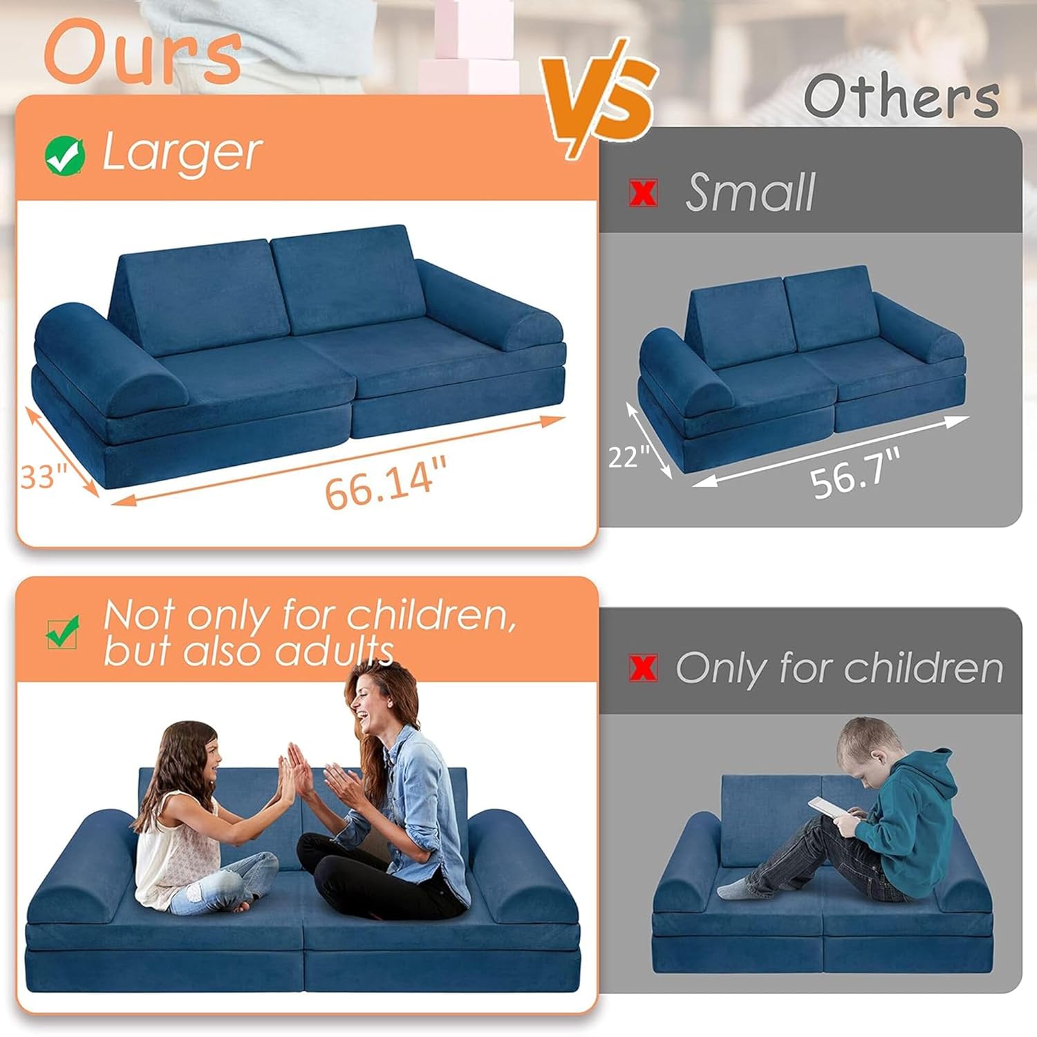 Betterhood Imaginative Play Couch Sofa for Kids - Large Size for Toddlers to Teens - Creative Playroom Furniture