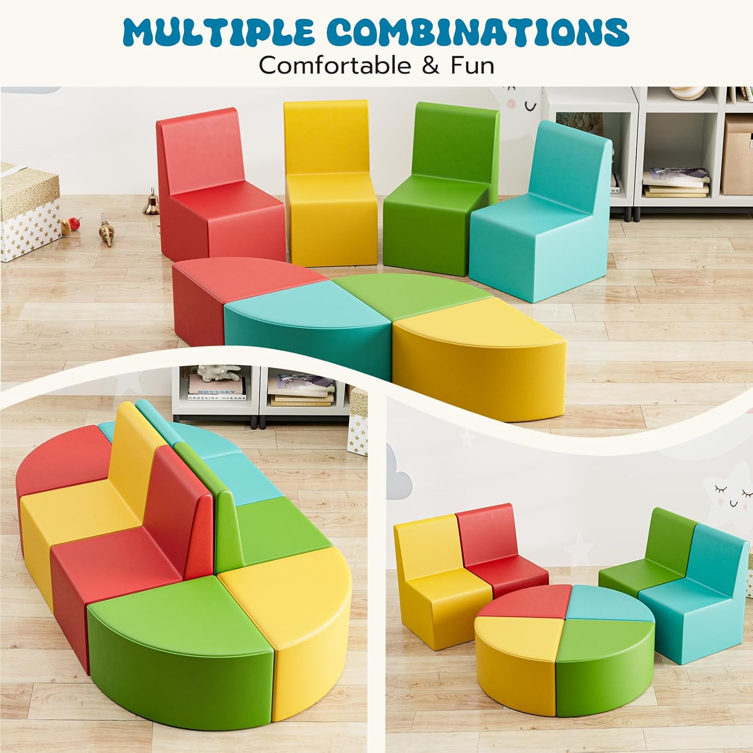 Alternative view of UMOMO MX-03 8 PCS Kids Sofa Set, Daycares Chairs for Toddlers Activities, Colorful Modular Flexible Seating Set for Home Preschool Playroom