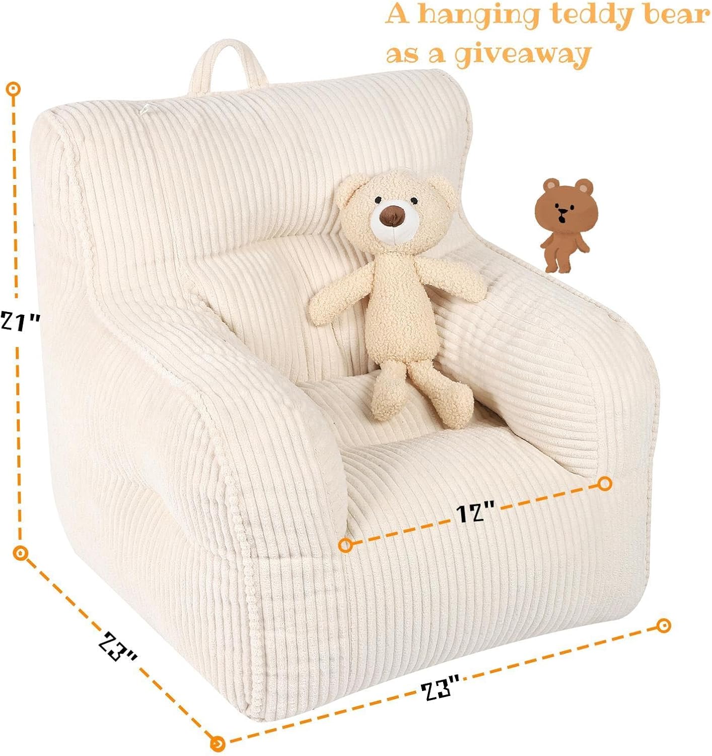 Alternative view of MOMCAYWEX Kids Bean Bag Chair with a Plush Bear, Comfy Toddler Chair for Boys and Girls, Beige