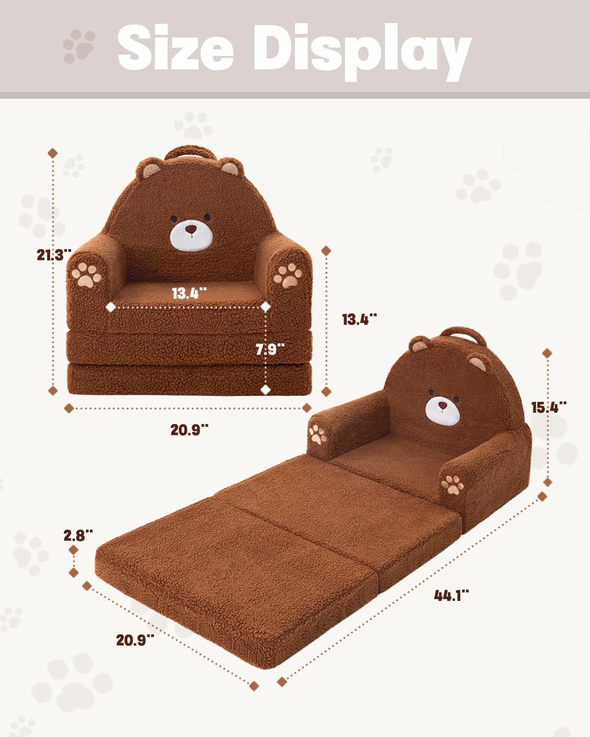 Alternative view of MOONBEEKI 2-in-1 Foldable Toddler Couch, Soft Sherpa Fabric with Washable Cover, Convertible Sofa to Lounger, Kids Sofa for Playroom, Bedroom, Living Room, Birthday Gift, Ages 1-3, Bear, Medium