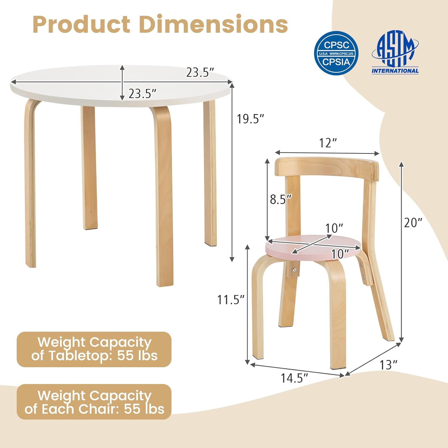 Alternative view of HONEY JOY Kids Table and Chair Set, Bentwood Toddler Round Table and 4 Chairs for Craft Art, Building Block, 5-Piece Children Furniture Set for Daycare, Kindergarten, Playroom (Colorful)