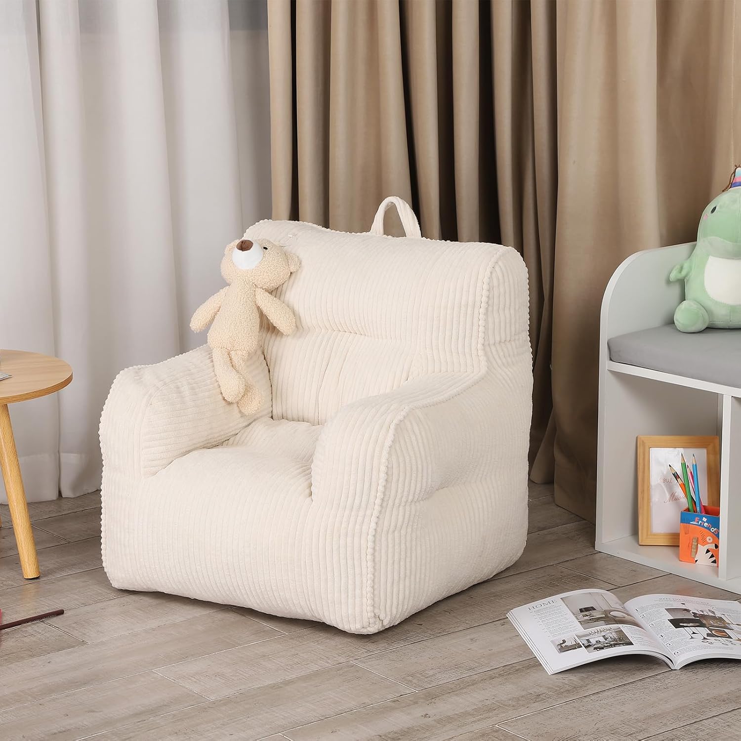 MOMCAYWEX Kids Bean Bag Chair with a Plush Bear, Comfy Toddler Chair for Boys and Girls, Beige - Image 5