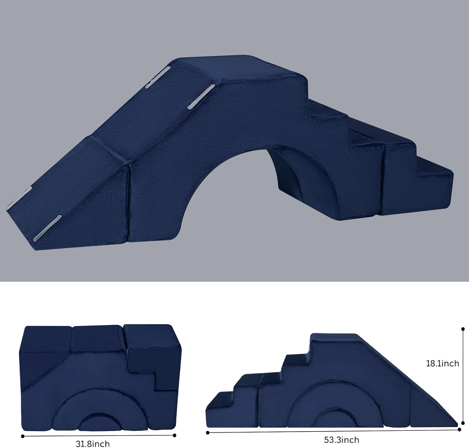 Alternative view of MeMoreCool Modular Kids Sofa, Foam Couch Sofa with Slide & Stair Design, Convertible Kids Couch for Playroom, Sectional Child Furniture for Bedroom Living Room, Navy