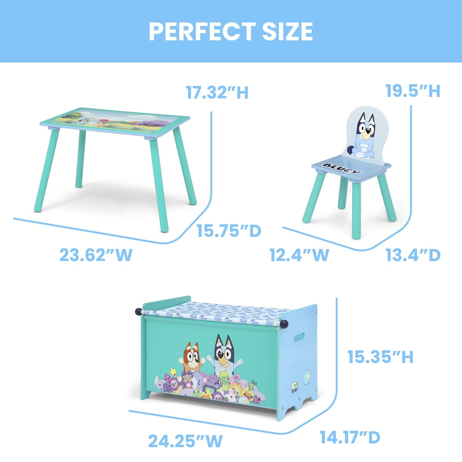 Alternative view of Delta Children Bluey 3-Piece Toddler Playroom Set u2013 Includes Table, Chair and Toy Box, Blue