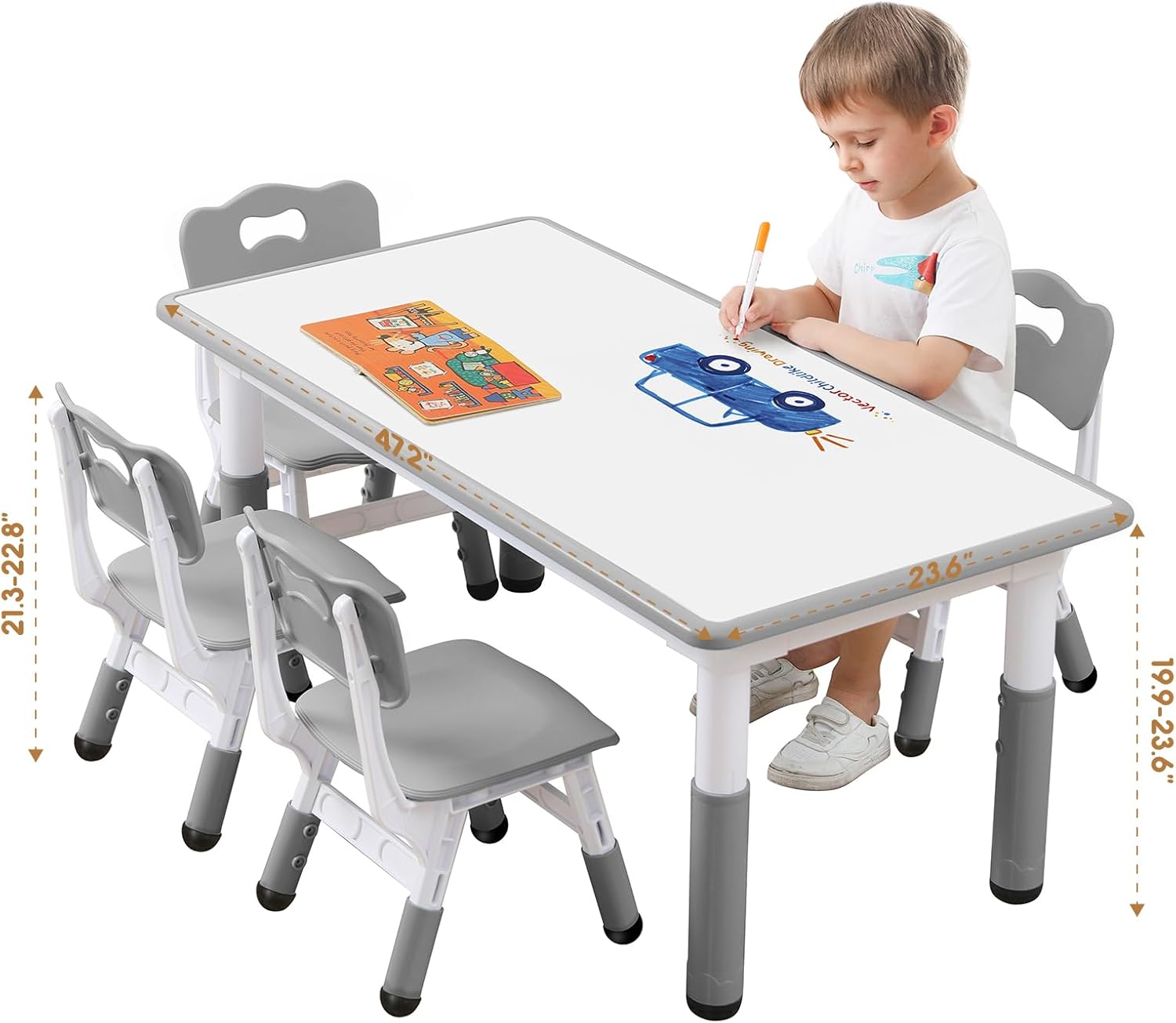 JIAOQIU Kids Table and Chair Set for Toddlers - Adjustable Activity Center with Non-Slip Legs & Graffiti-Proof Surface Ages 3-12