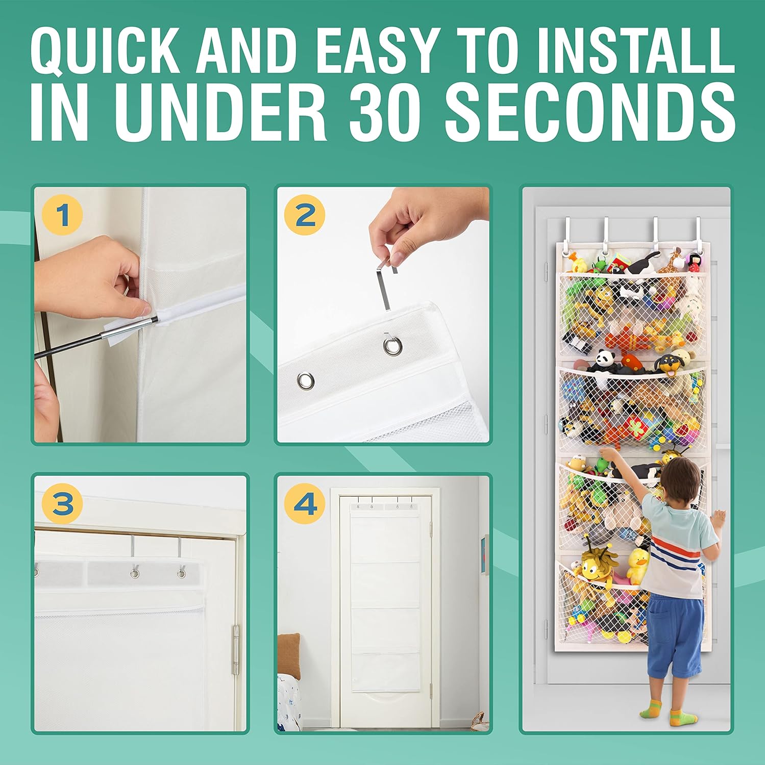 Honeyera The Original Stuffed Animal Storage (Patented) - Over Door Organizer for Stuffies, Baby Ideas Holder, Toy Plush Hammock Hanging Net Big Girls Toddler Large Bag Animals Stuffy Behind