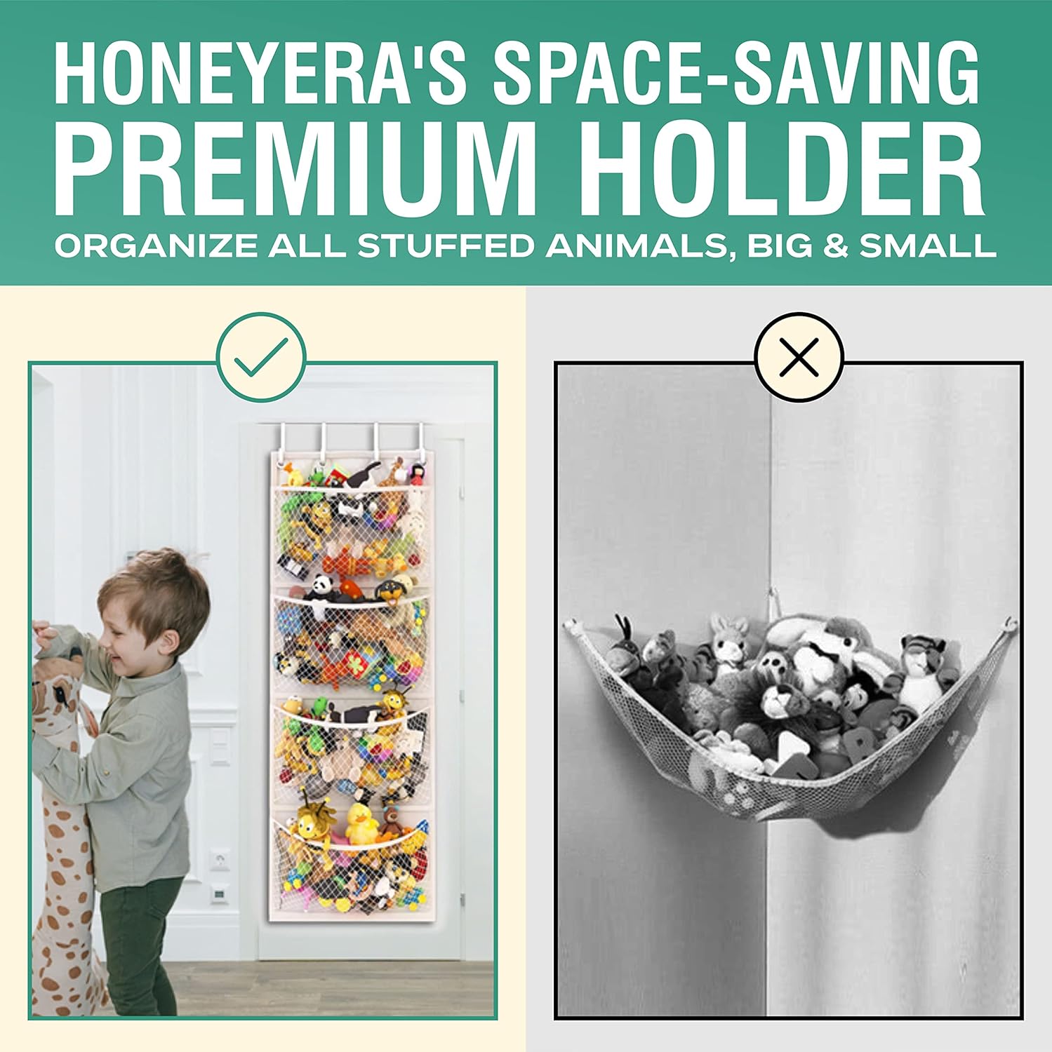 Alternative view of Honeyera The Original Stuffed Animal Storage (Patented) - Over Door Organizer for Stuffies, Baby Ideas Holder, Toy Plush Hammock Hanging Net Big Girls Toddler Large Bag Animals Stuffy Behind
