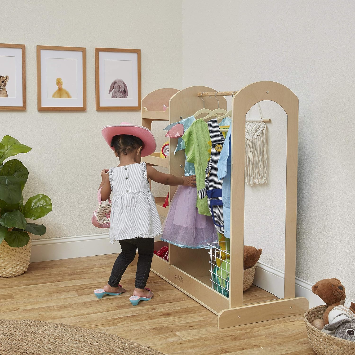 ECR4Kids Dress-Up Center with Mirror, Costume Organizer, Natural