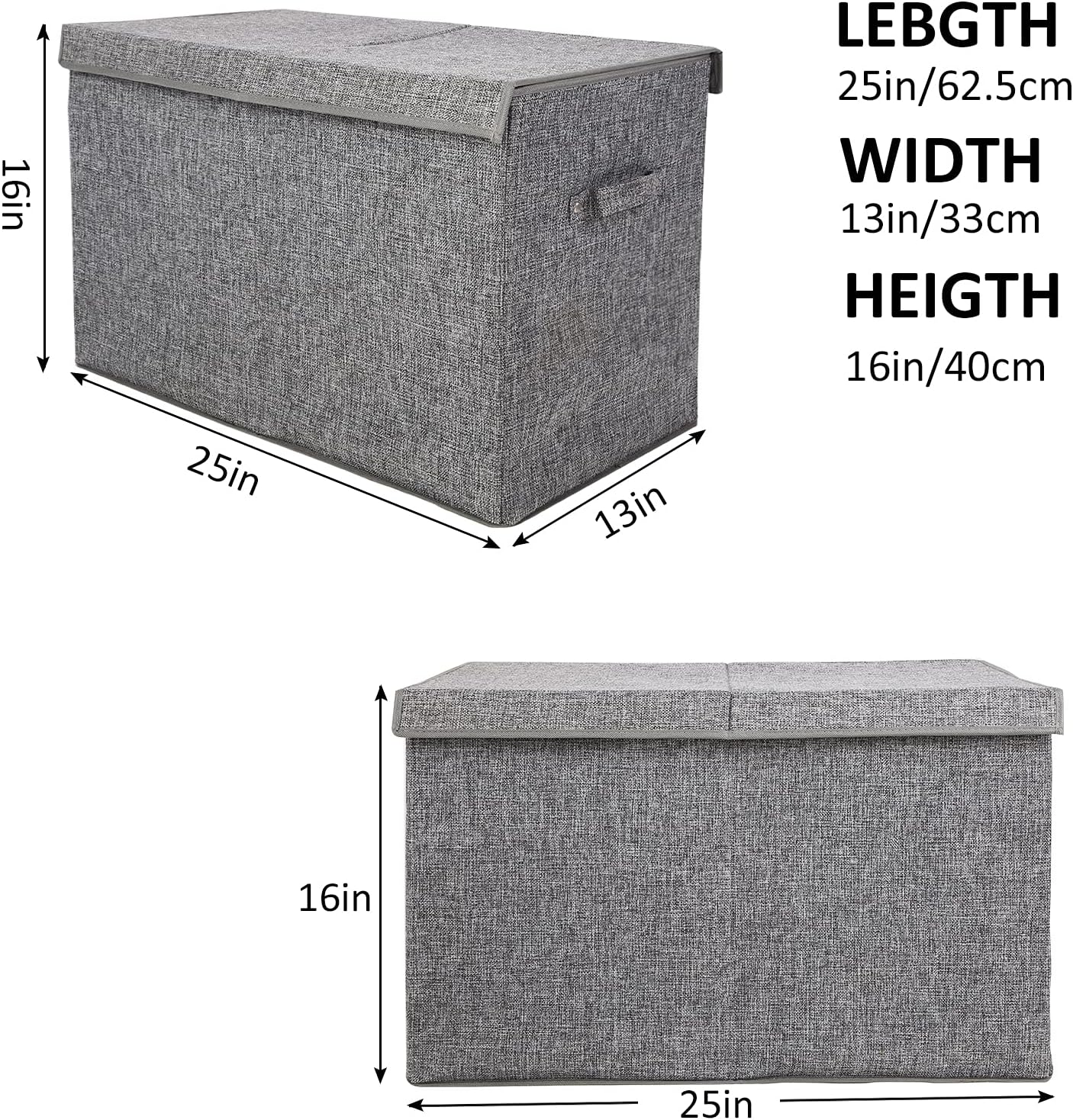 Alternative view of popoly Large Toy Box Storage with Lid, Collapsible Sturdy Toy Chest Storage Bin Box with Rivets Handles for Kids, Boys, Girls, Nursery, Playroom, Living Room, Bedroom, 25"x 13" x 16" (Linen Gray)