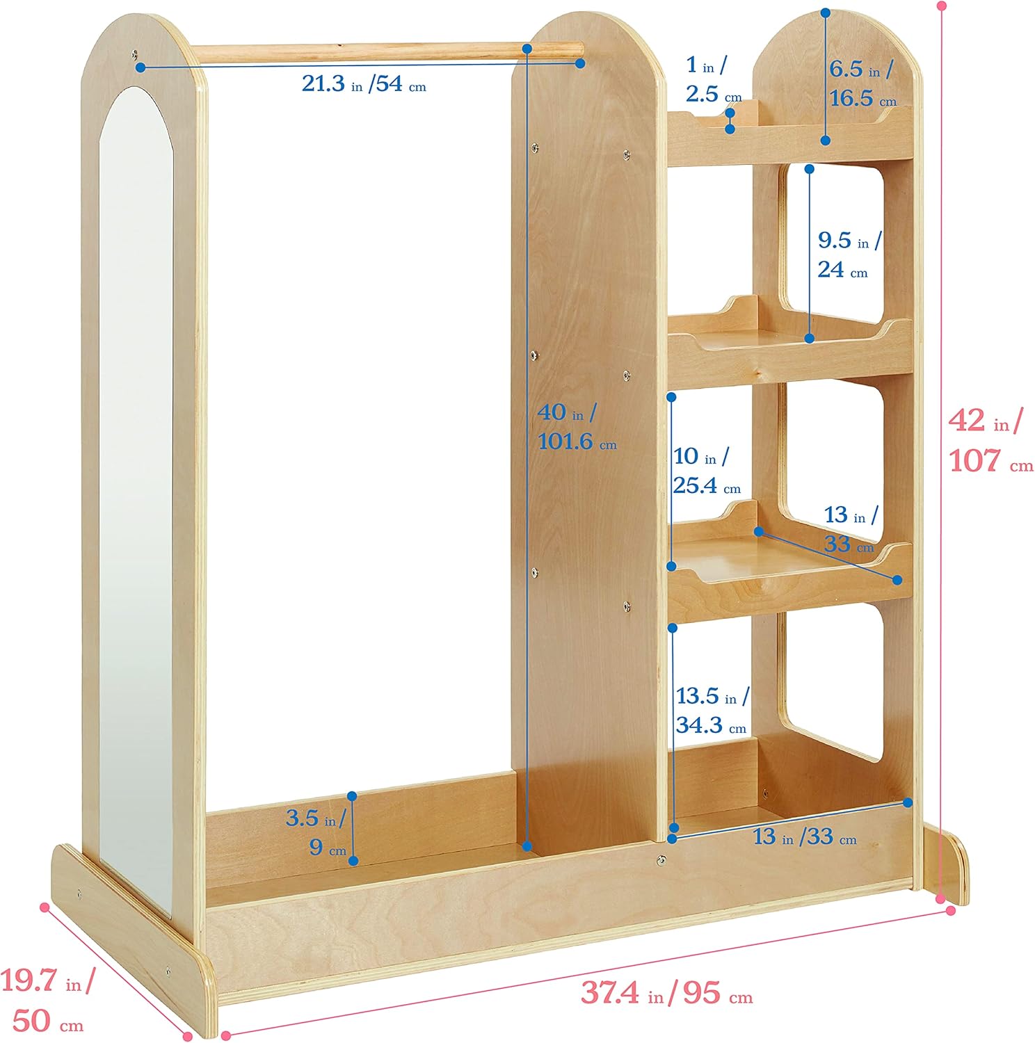Alternative view of ECR4Kids Dress-Up Center with Mirror, Costume Organizer, Natural