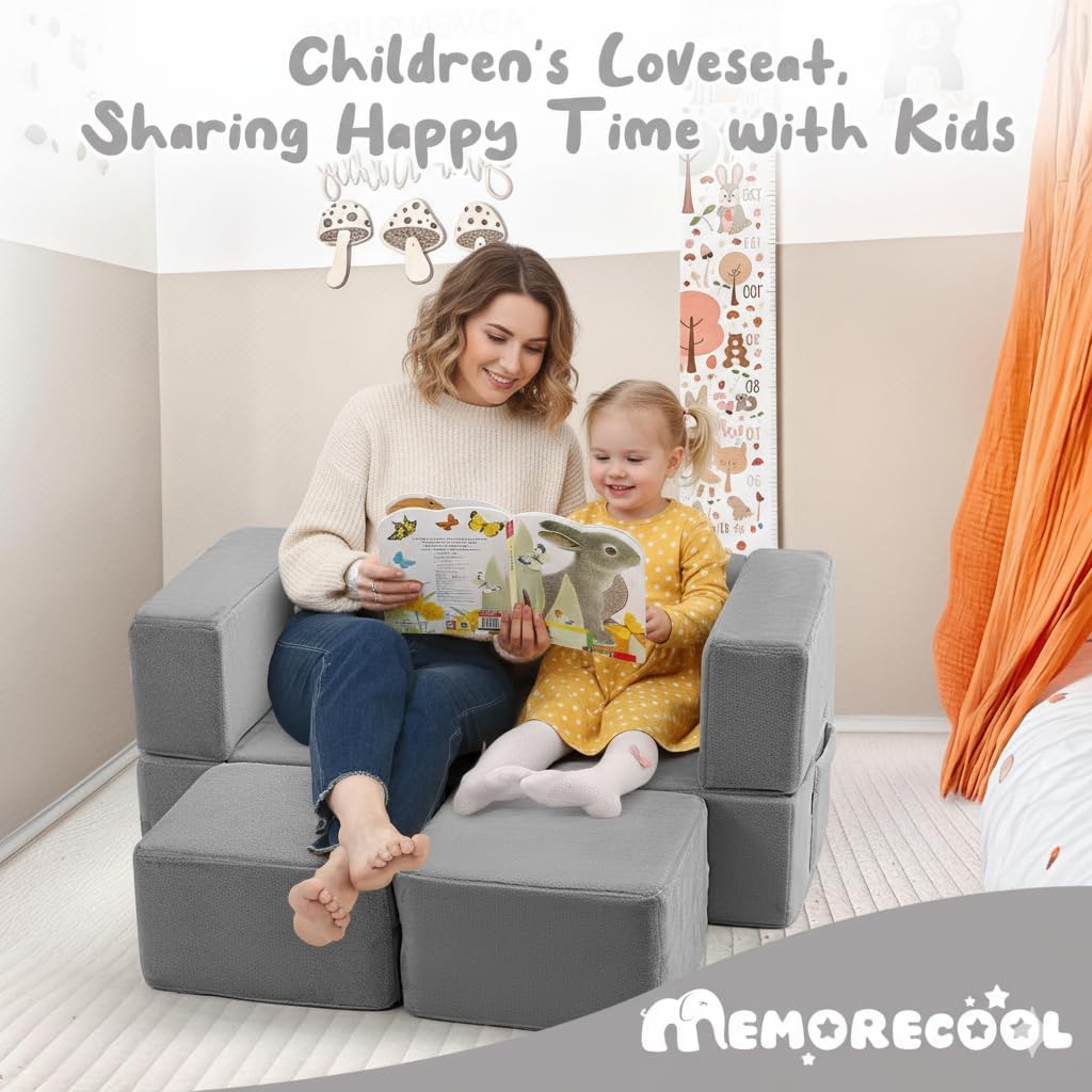 Alternative view of MeMoreCool Kids Play Couch Sofa u2013 Grey Modular Convertible Foam Couch Soft Fold-Out Toddler Seating for Creative Play, Reading, Resting & Playroom Fun