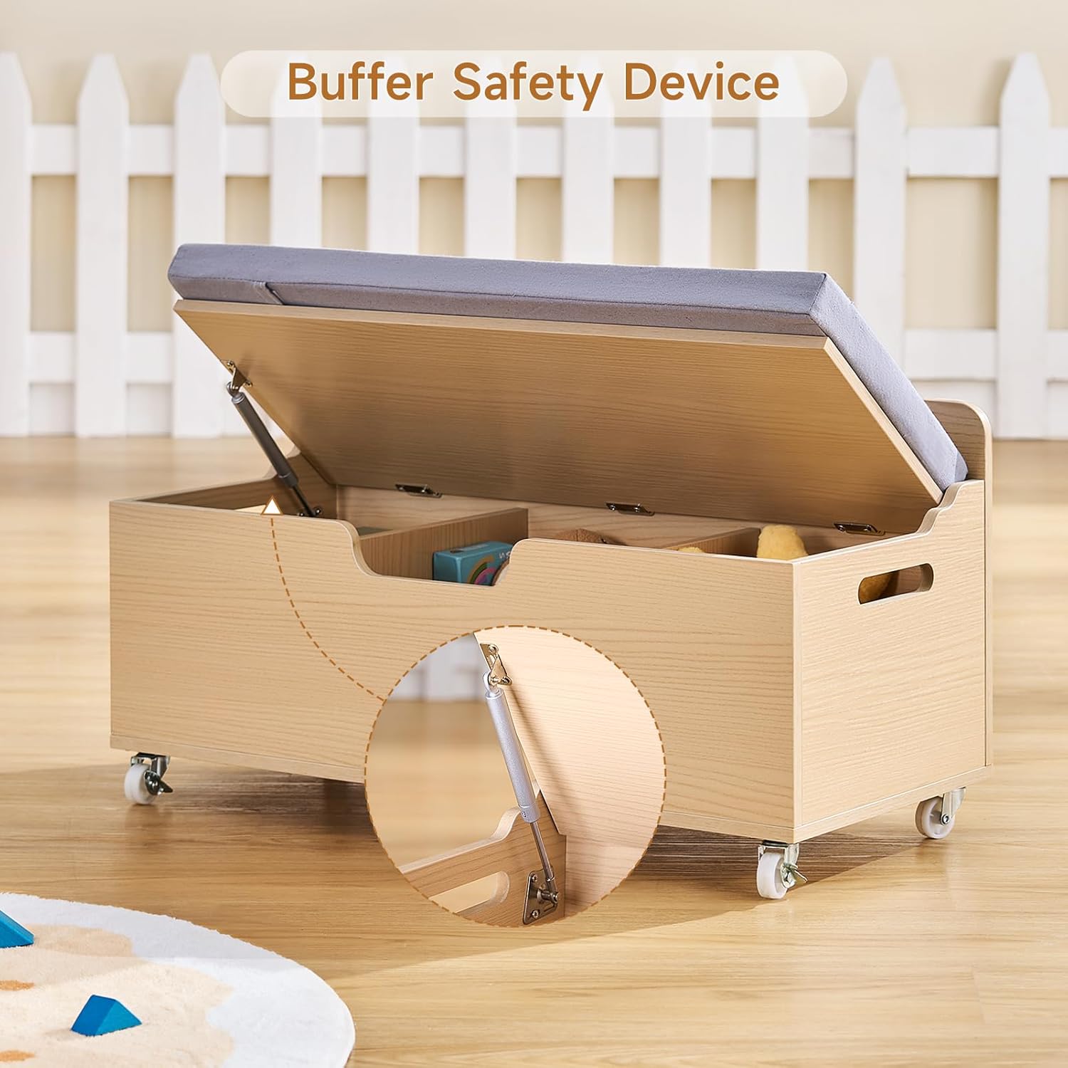 ONBRILL Kids Bookshelf with Reading Nook, 64.5" Toy Storage Organizer with Movable Bench with 3 Storage, Kids Bookcase with 3-Tier Bookshelf, 6 Storages Cubbies, Toy Box & Chest for Bedroom, Playroom - Image 4