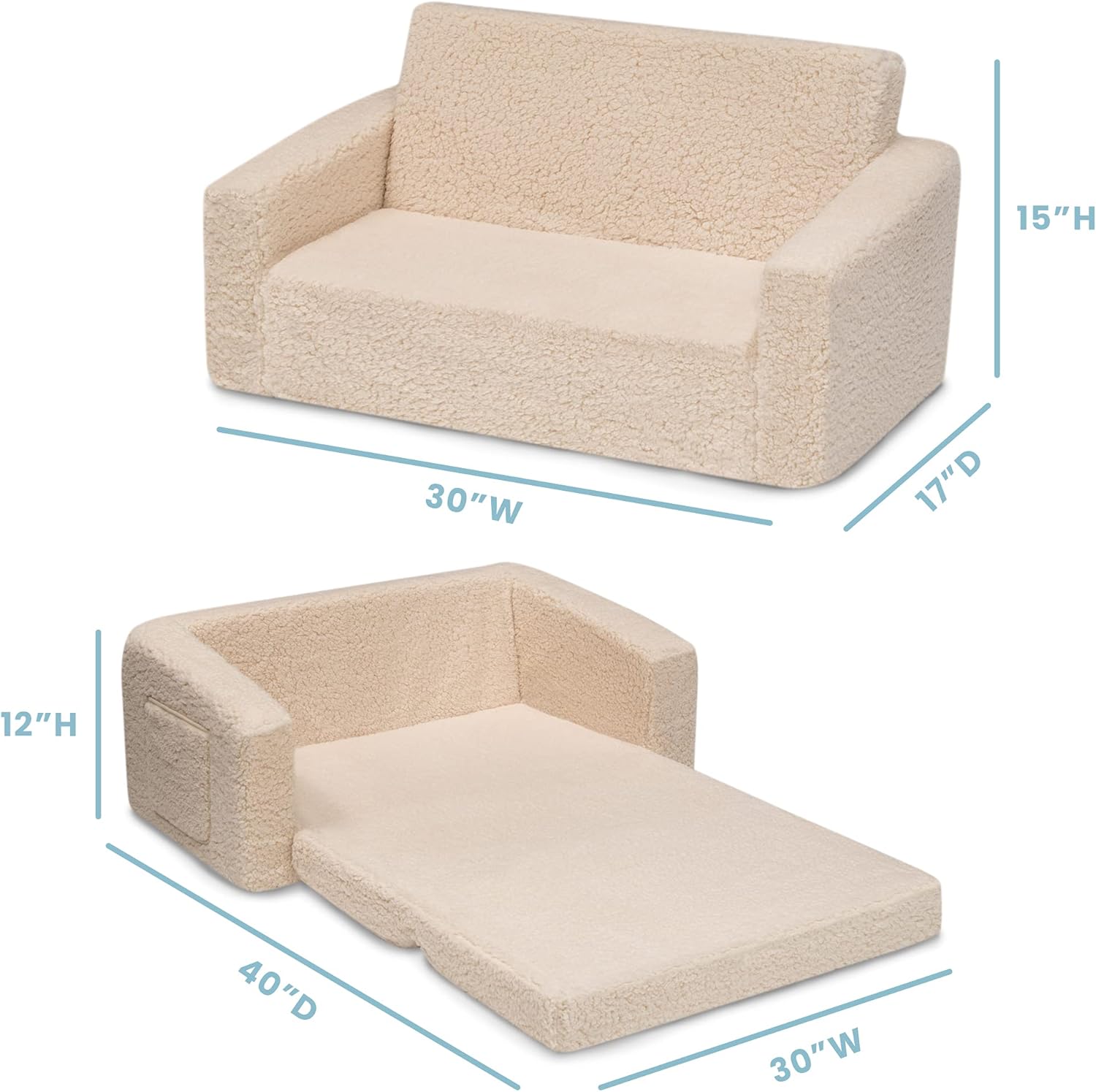 Alternative view of Delta Children Cozee Flip-Out Sherpa 2-in-1 Convertible Sofa to Lounger for Kids, Cream