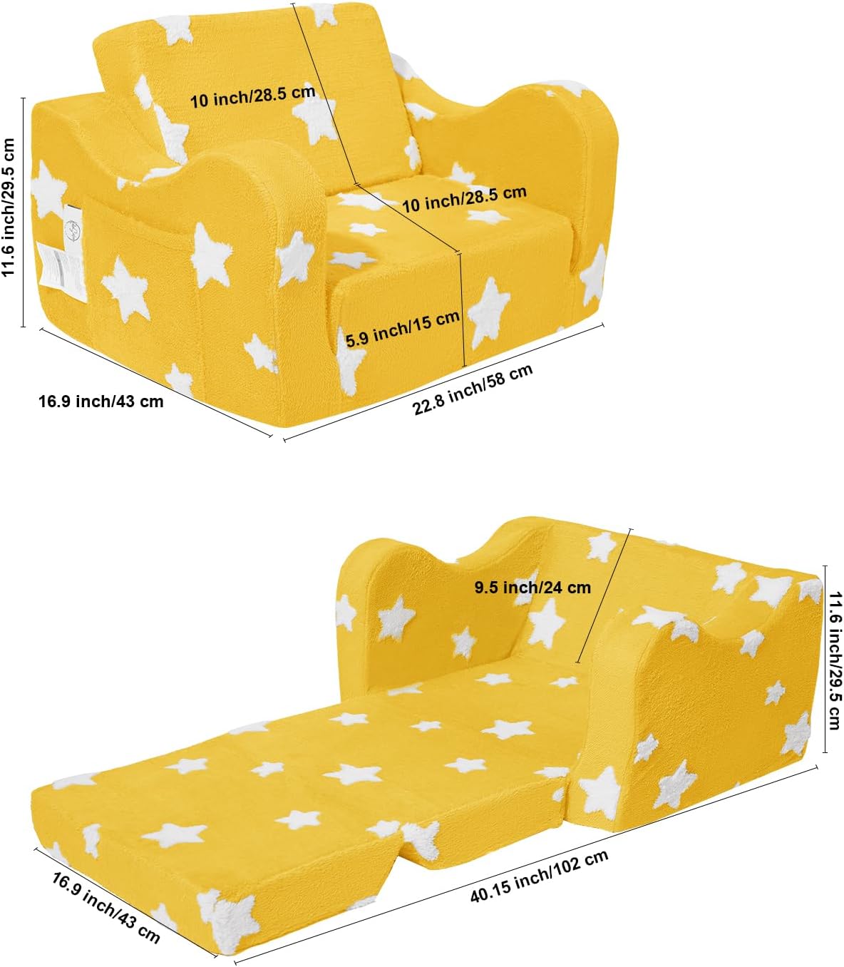 Alternative view of KokoSelene Toddler Couch, Kids Couch for Toddler Fold Out, 2-in-1 Convertible Kid Sofa to Lounger Bed for Girls and Boys, Ideal for Reading Sleeping Gaming Decor (Yellow)