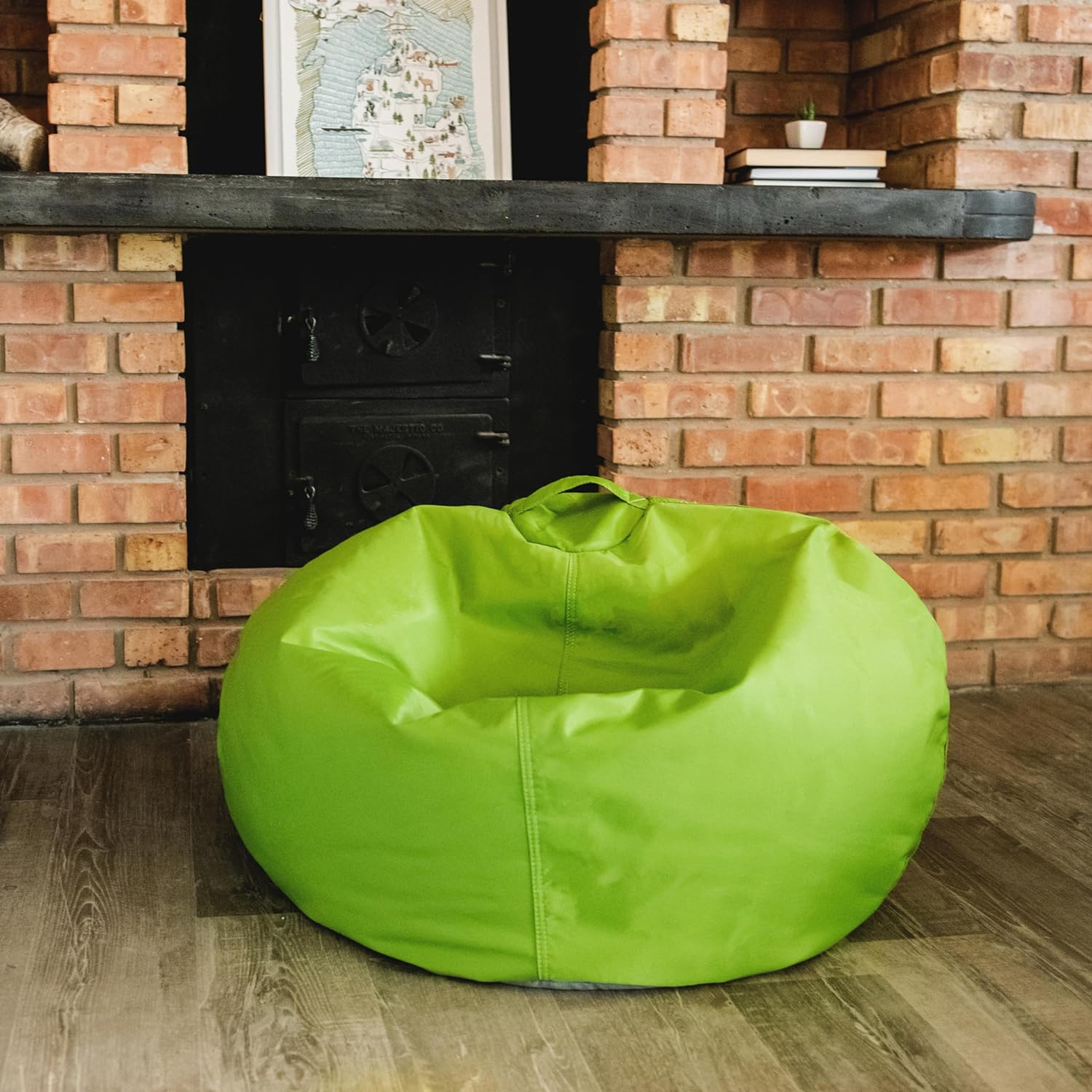 Big Joe Classic Bean Bag Chair for Kids Bedroom and Reading Nook, Easy-Clean Spicy Lime, Durable Nylon Polyester Blend, 2 feet Refillable