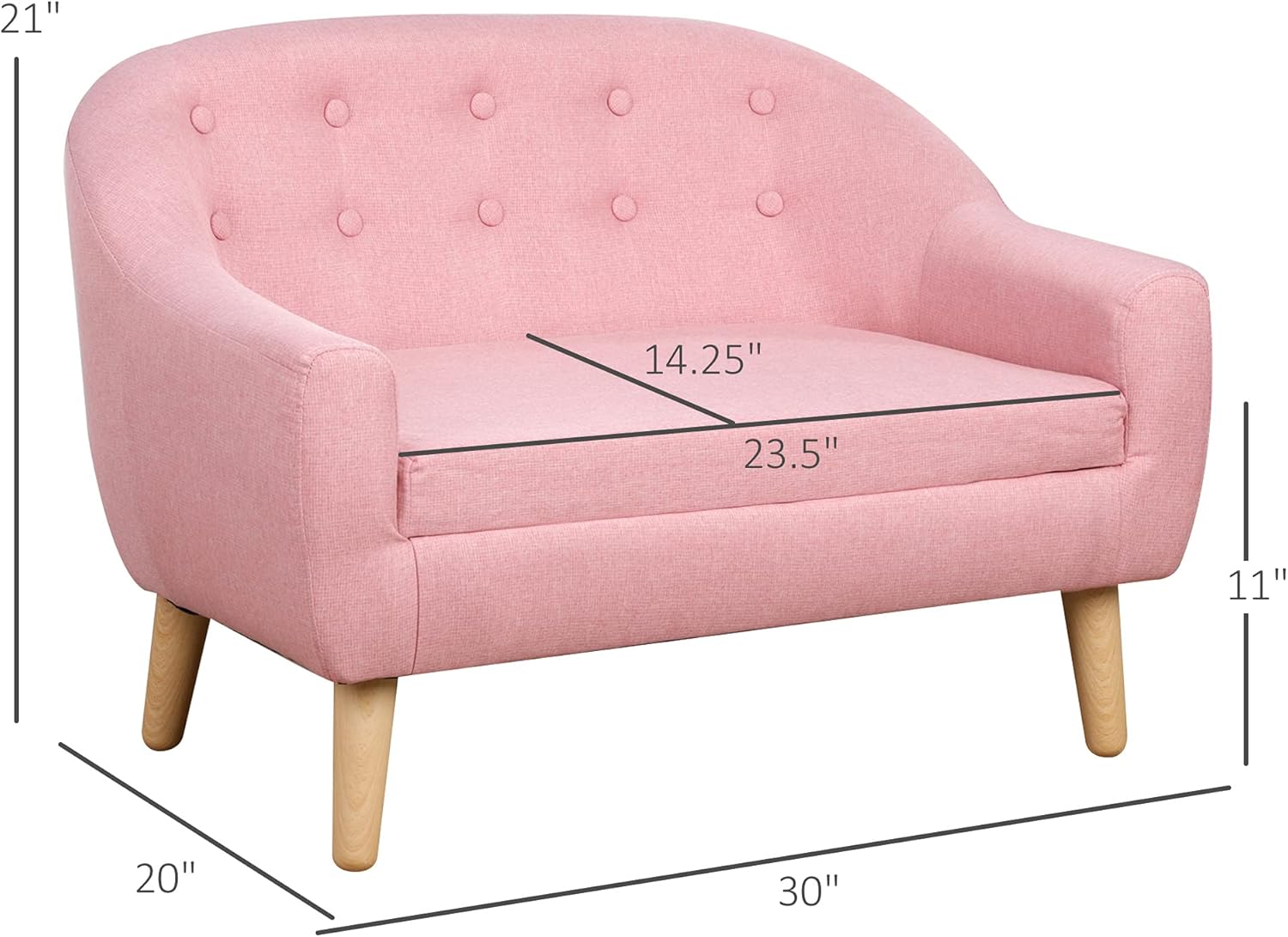 Alternative view of Qaba 2-Seat Kids Sofa, Toddler Sofa Couch, Linen-Like Fabric and Wooden Frame Sofa Chair for Ages 3-7, 11" High Seat, Pink