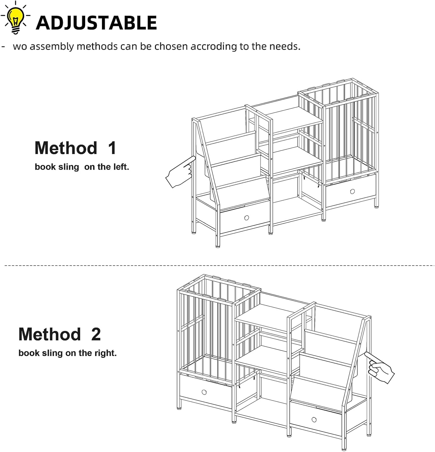 Creso hom Kids Bookshelf and Toy Storage, Montessori Baby Bookcase with Stuffed Animal Storage and 2 Drawers, 3-Tier Sling Book Shelf for Kids Room, Nursery, Kindergarten, Playroom, Beige - Image 4
