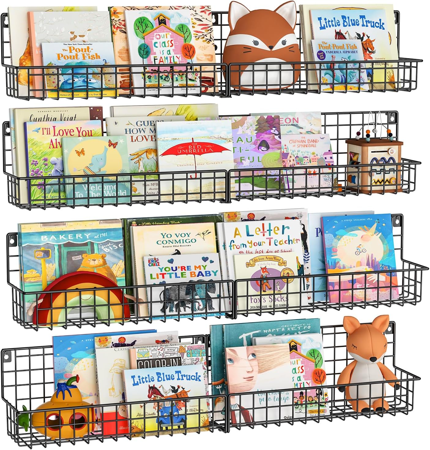 X-cosrack 4-Pack Wall Mounted Metal Kids Bookshelf, Floating Book Shelves for Kids Nursery Toddler Classroom, Hanging Book Shelf Organizer for Room Decor, Black - Image 8