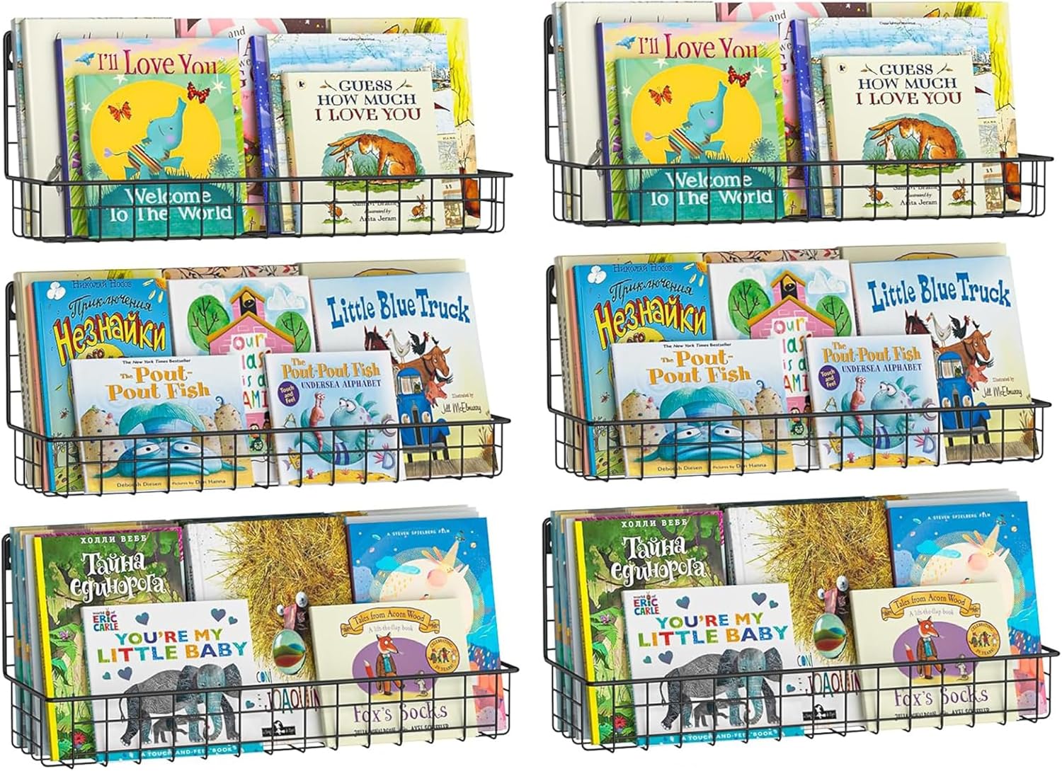 X-cosrack 4-Pack Wall Mounted Metal Kids Bookshelf, Floating Book Shelves for Kids Nursery Toddler Classroom, Hanging Book Shelf Organizer for Room Decor, Black - Image 9