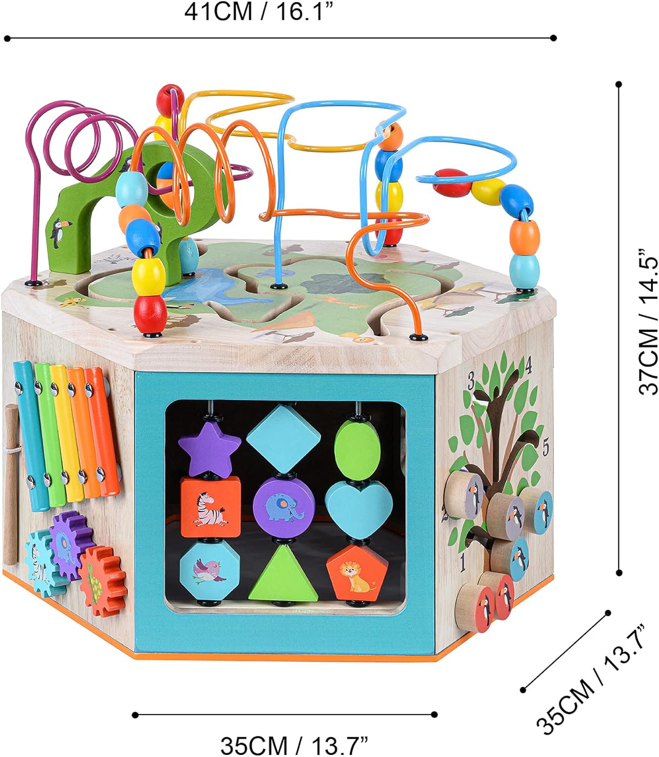 Alternative view of Teamson Kids Preschool Play Lab 7-in-1 Large Wooden Activity Cube Station Center Bead Maze and Counting for Kids Baby Toys, Natural