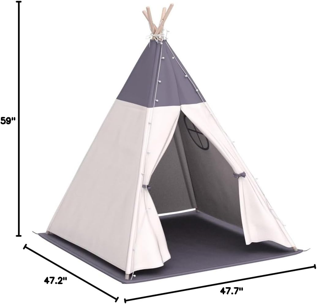 besrey Teepee Tent for Kids with Light & Mat, Toddler Tents Indoor Play Tent Playhouse, Toddler Tipi Cotton, tee Pee Tents for Kids Indoor, Boys & Girls Teepee,Children Room Playhouse