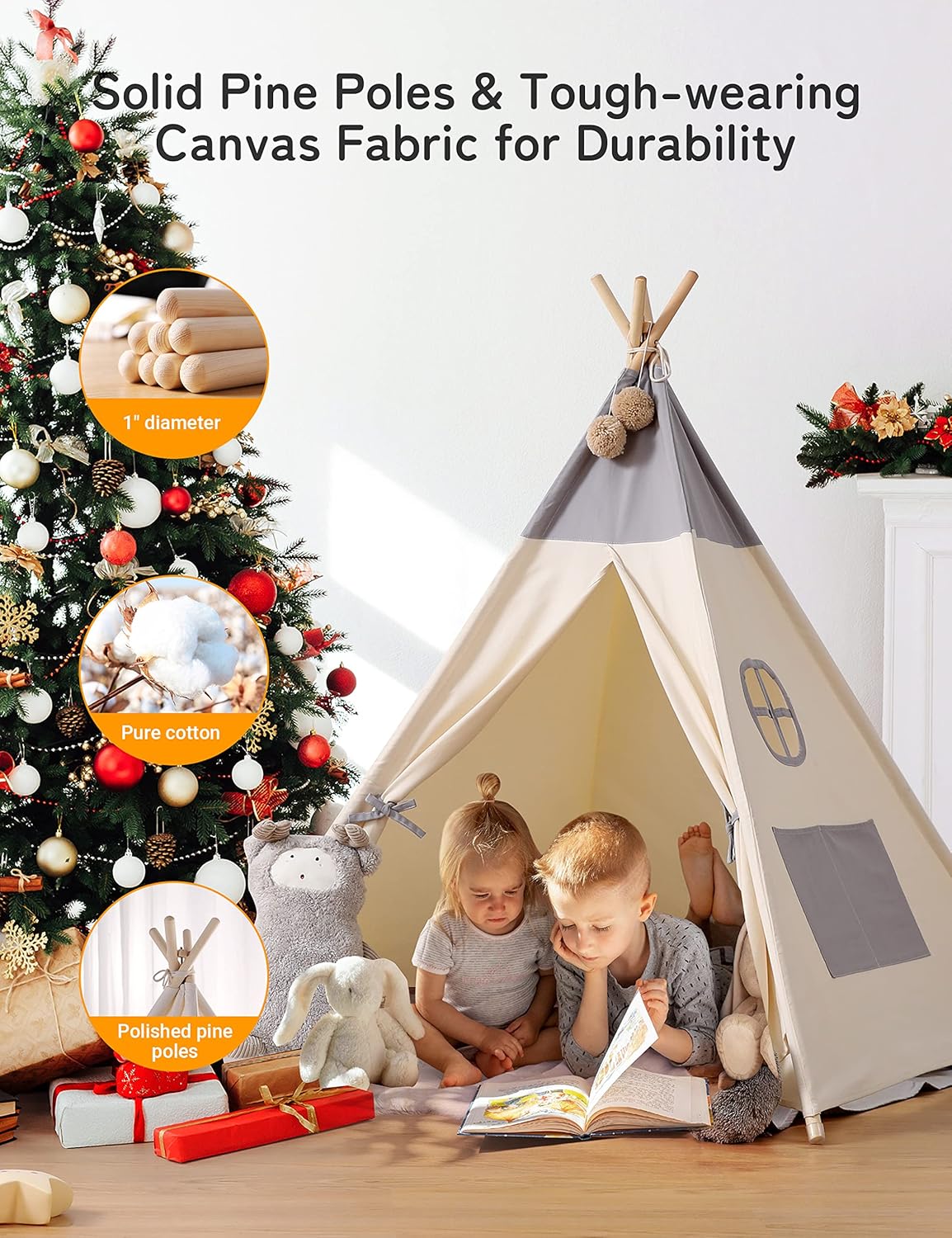Alternative view of besrey Teepee Tent for Kids with Light & Mat, Toddler Tents Indoor Play Tent Playhouse, Toddler Tipi Cotton, tee Pee Tents for Kids Indoor, Boys & Girls Teepee,Children Room Playhouse