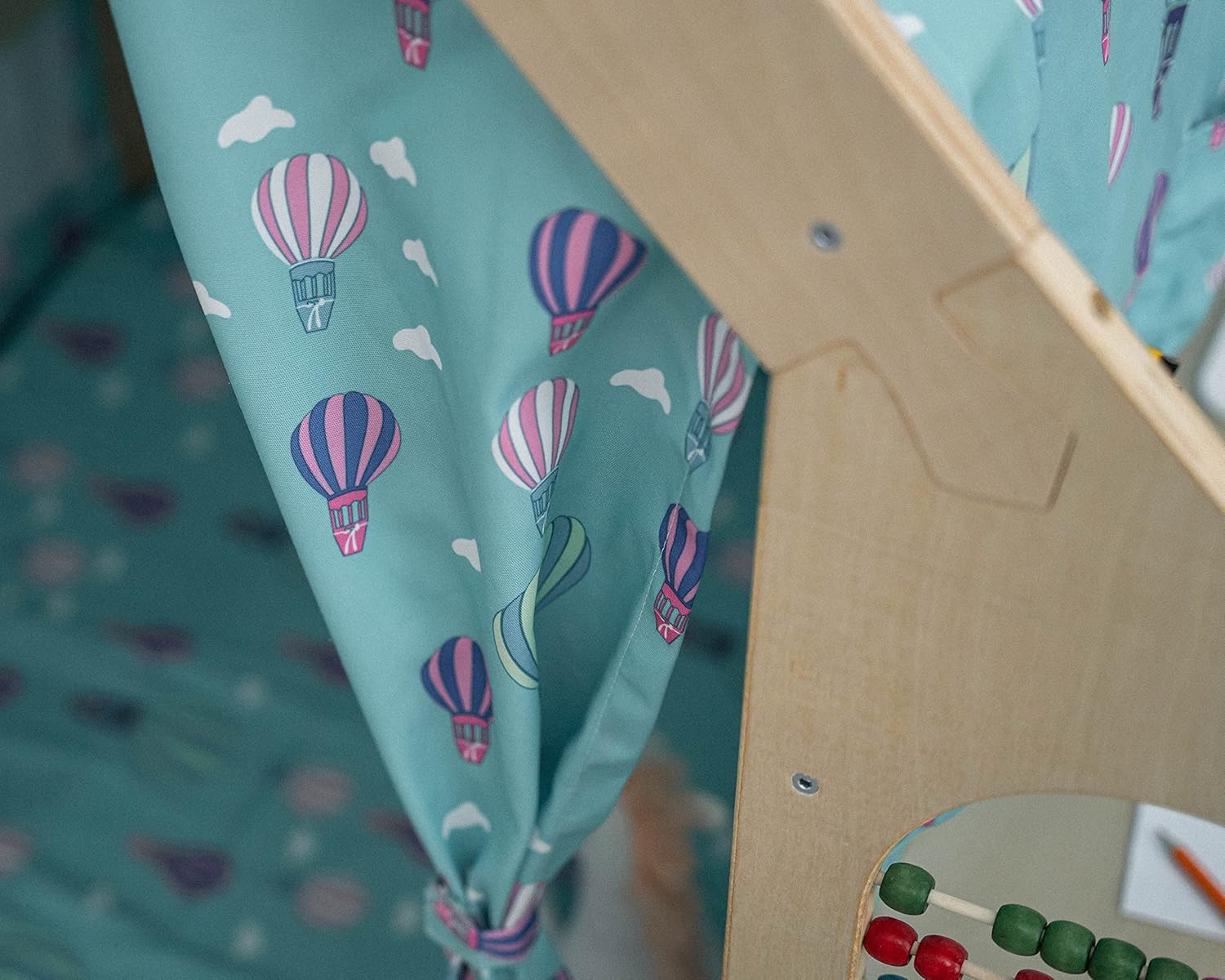 Alternative view of Avenlur Flair - 5 in 1 Indoor Playhouse with Desk Table, Chair, Chalkboard, Floor Cushion and Curtain Shades - Montessori and Waldorf Style for Ages 1 to 8 Years Old - (Large, Colorful Balloons)