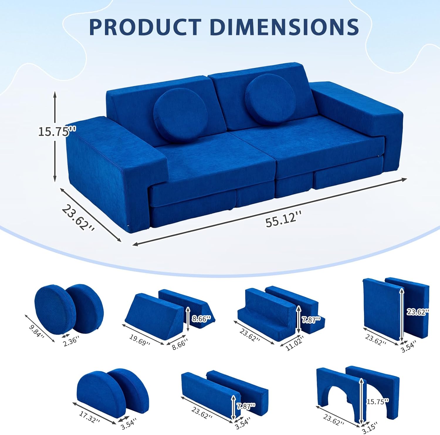 Alternative view of Karl home Kids Couch 14PCS, Modular Kids Play Couch, Multifunctional Foam Toddler Sofa,Climbing & Relaxation, Sectional Convertible Sofa Imaginative Furniture Play Set for Playroom, Blue