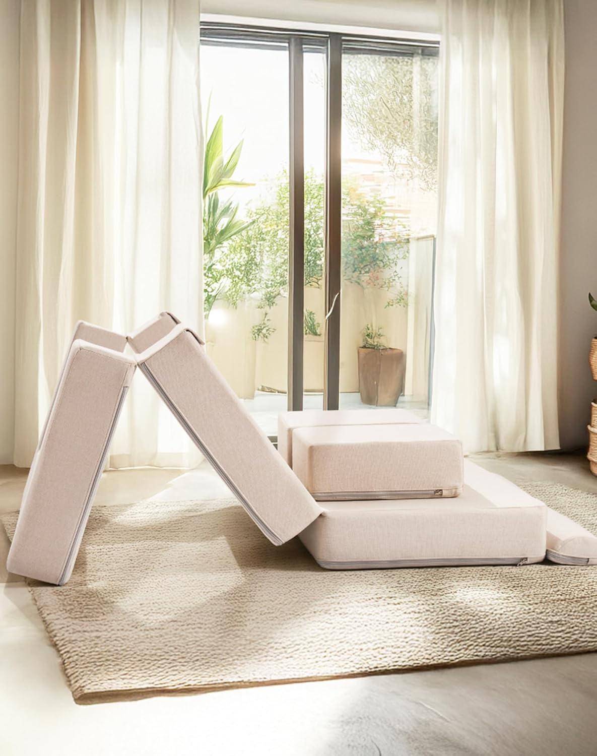 ROBUD Kids Couch, Beige Modular Kids Play Couch, DIY-Style & Washable Toddler Sofa for Playroom, Bedroom, Nursery, WG411