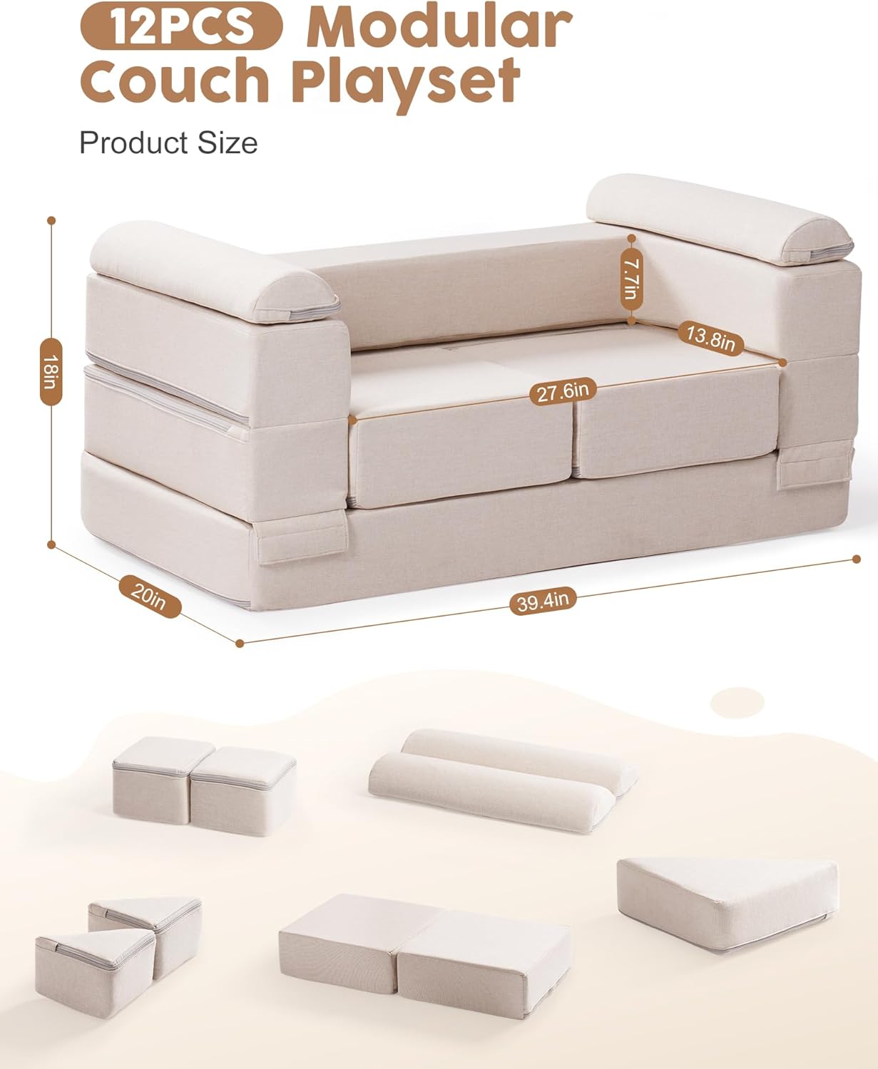 Alternative view of ROBUD Kids Couch, Beige Modular Kids Play Couch, DIY-Style & Washable Toddler Sofa for Playroom, Bedroom, Nursery, WG411