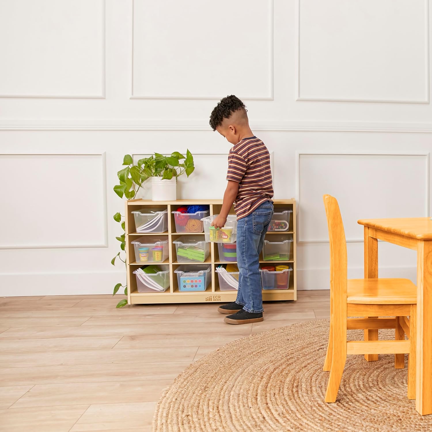 ECR4Kids 12 Cubby Tray Cabinet with Scoop Front Storage Bins , Classroom Furniture, Clear, 12-Piece